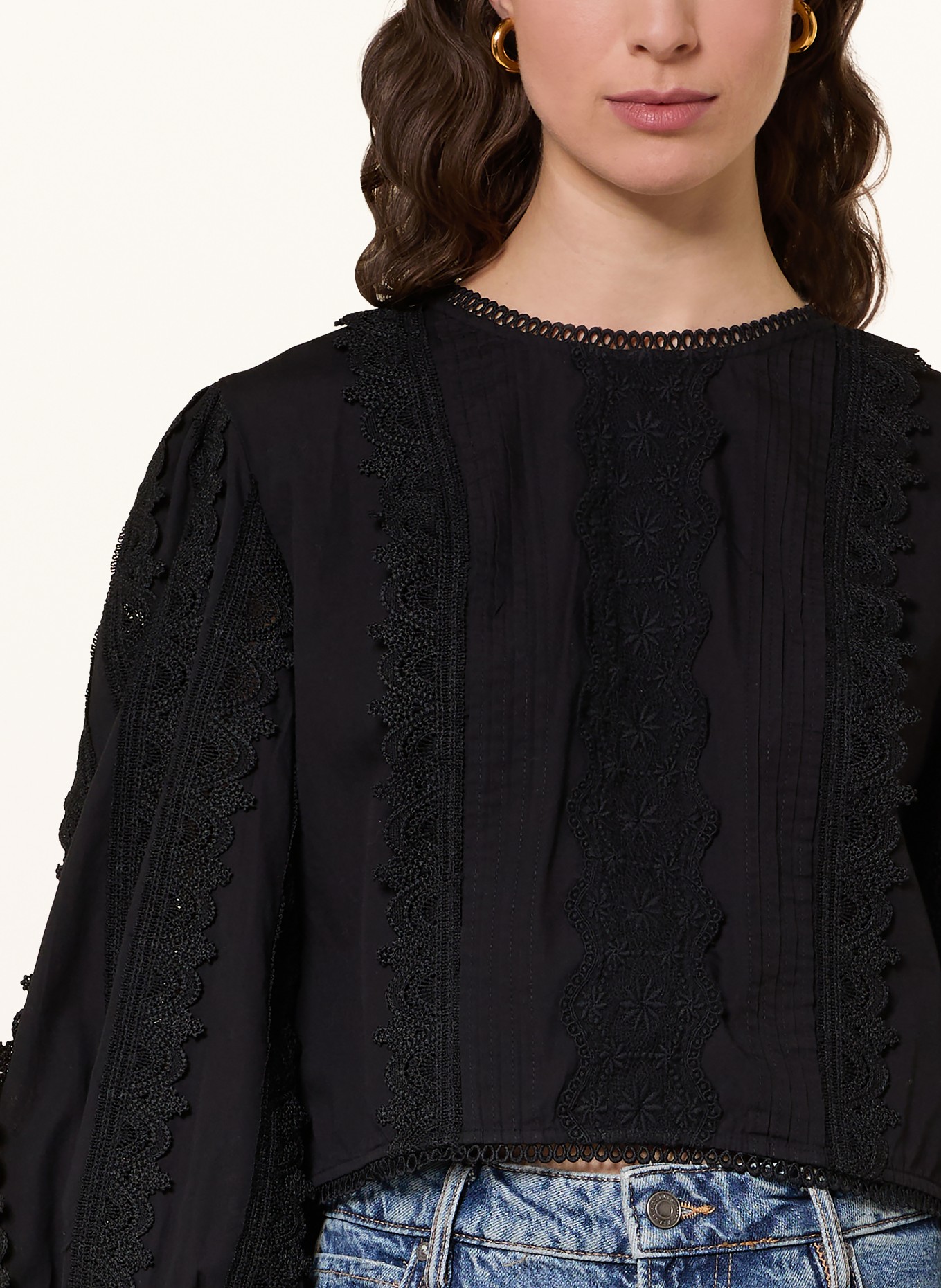 ALLSAINTS HART-blouse met kant: ZWART