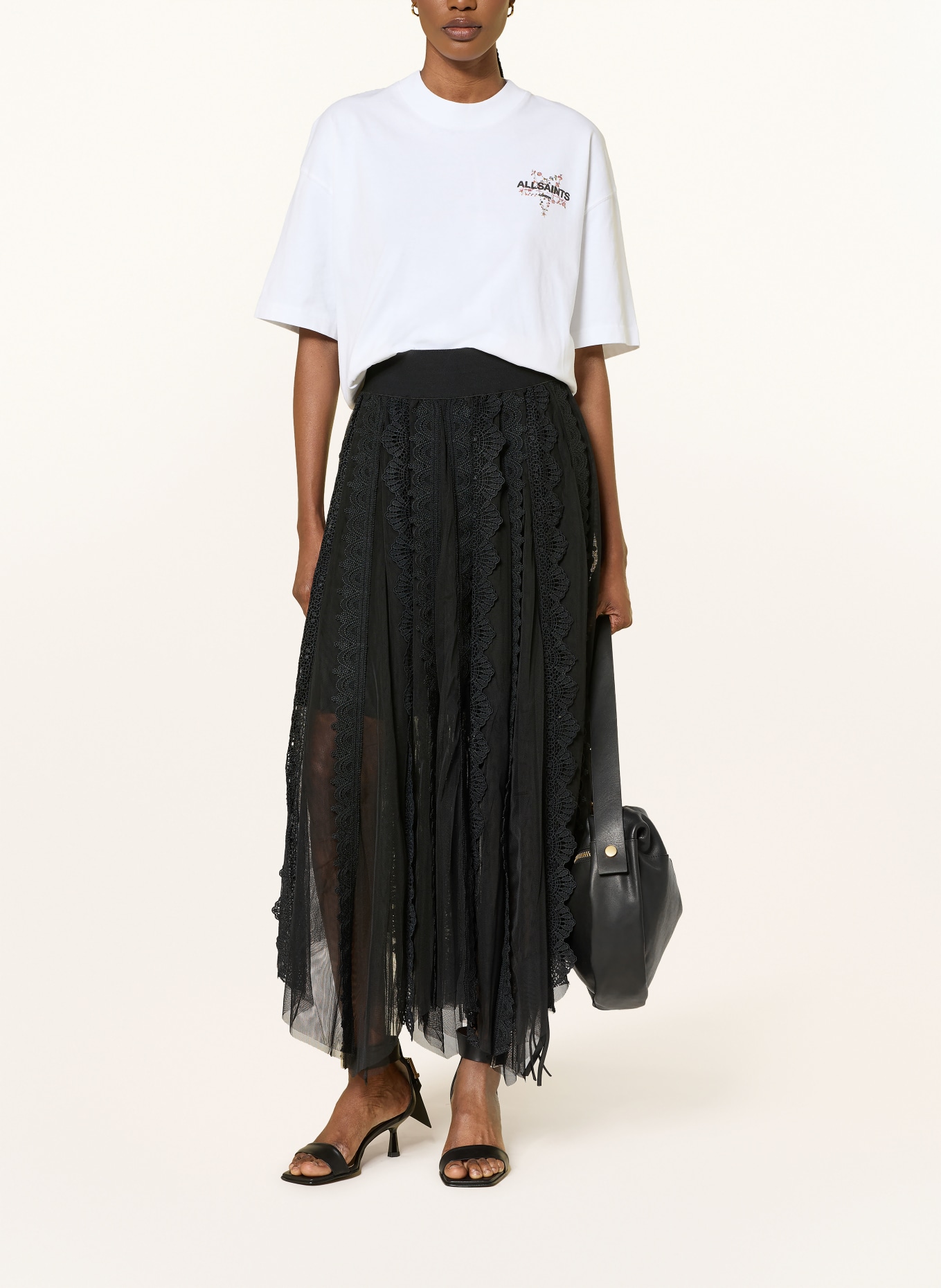 ALLSAINTS Mesh-rok VASHTIE met kant: ZWART