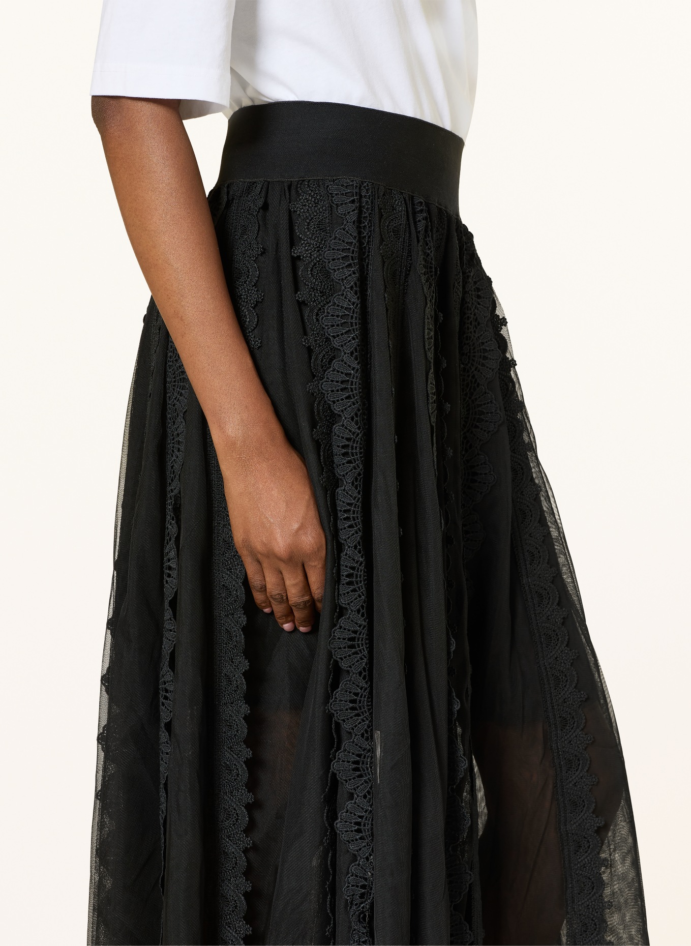 ALLSAINTS Mesh-rok VASHTIE met kant: ZWART