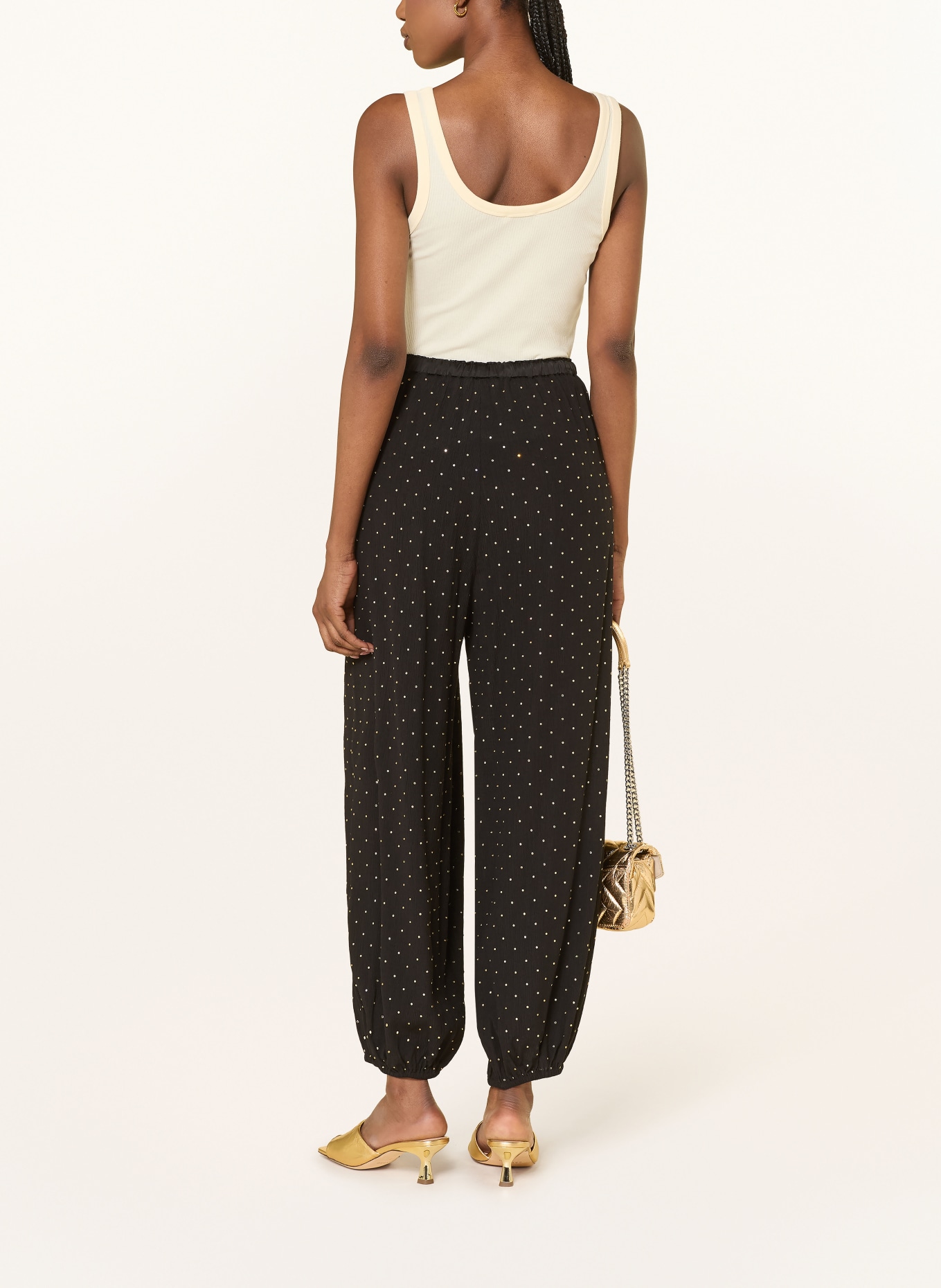 SANDRO 7/8-Hose mit Schmucksteinen: SCHWARZ / GOLD