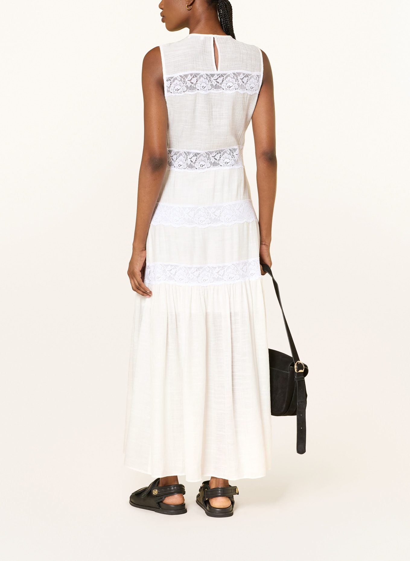 SANDRO Kleid mit Spitze: ECRU / WEISS