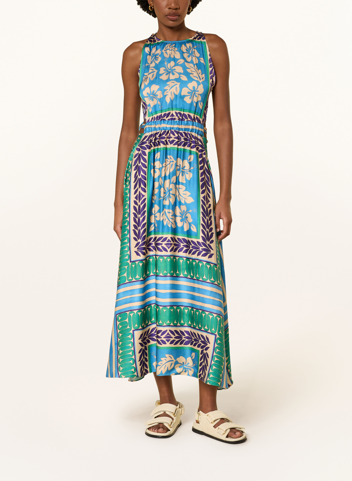 SANDRO Satynowa sukienka z wycięciami: JASNOZIELONY / FIOLETOWY / TURKUSOWY