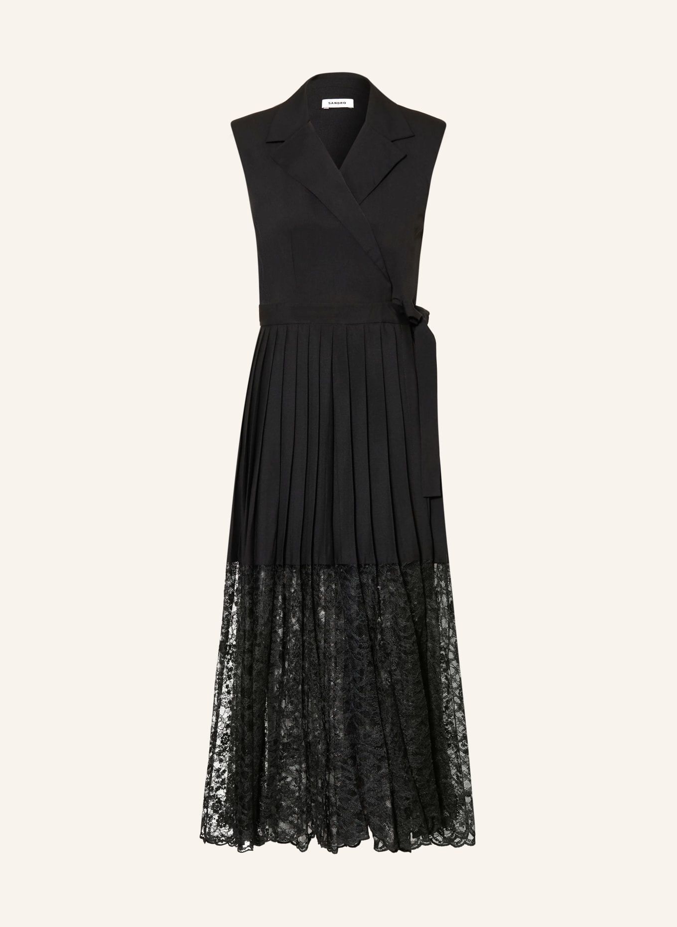 SANDRO Kleid mit Plissees und Spitze: SCHWARZ