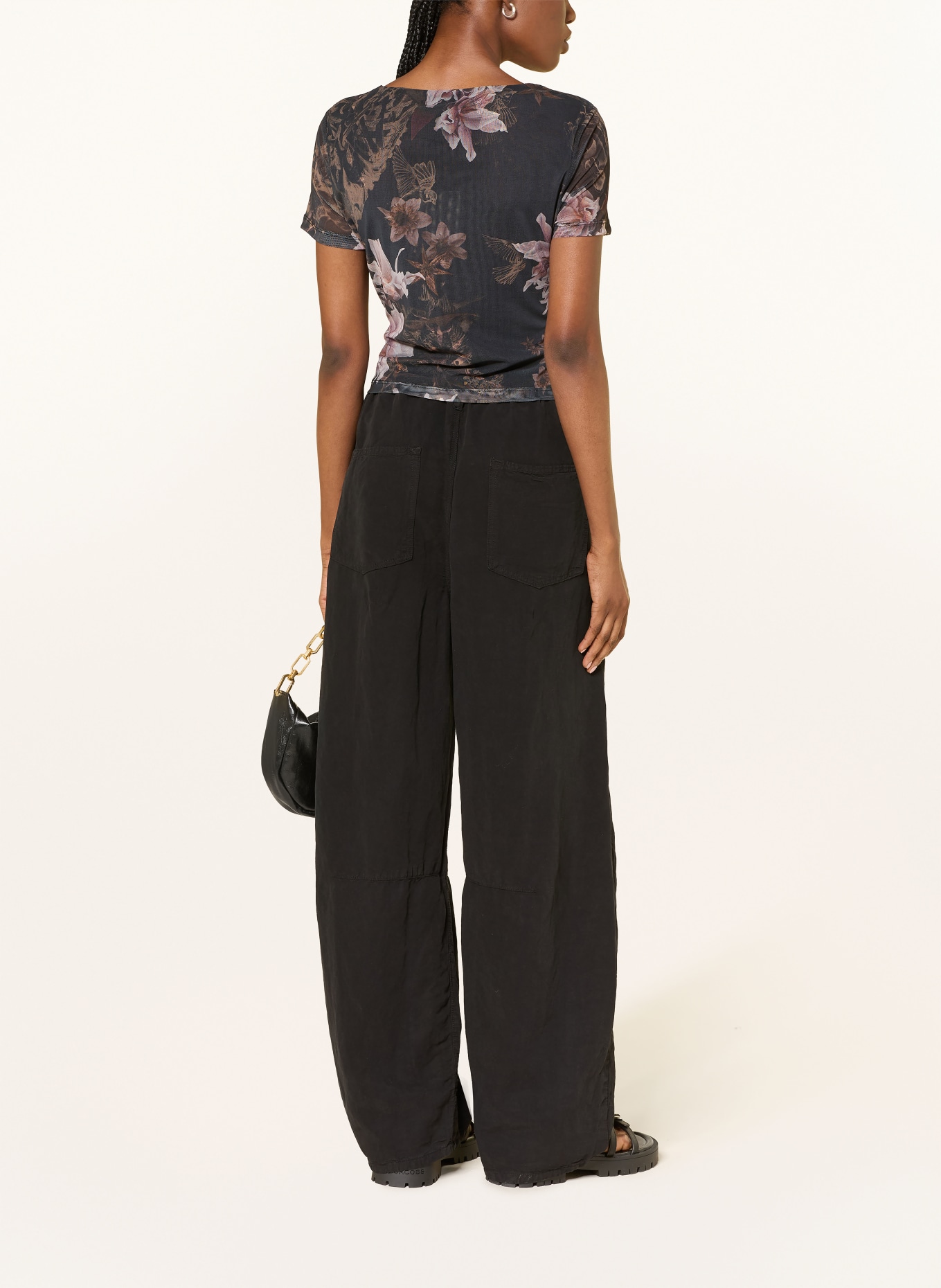 ALLSAINTS GABBY-blouse van mesh: ZWART / LICHTBRUIN / ROSÉ