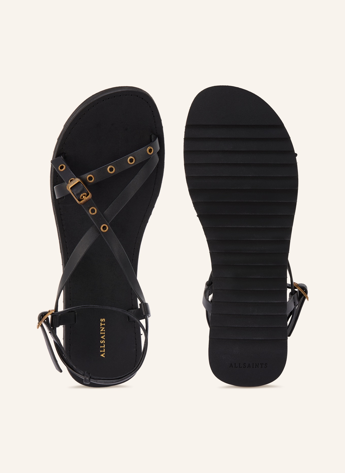 ALLSAINTS Sandalen TYLA EYELET mit Nieten: SCHWARZ / GOLD