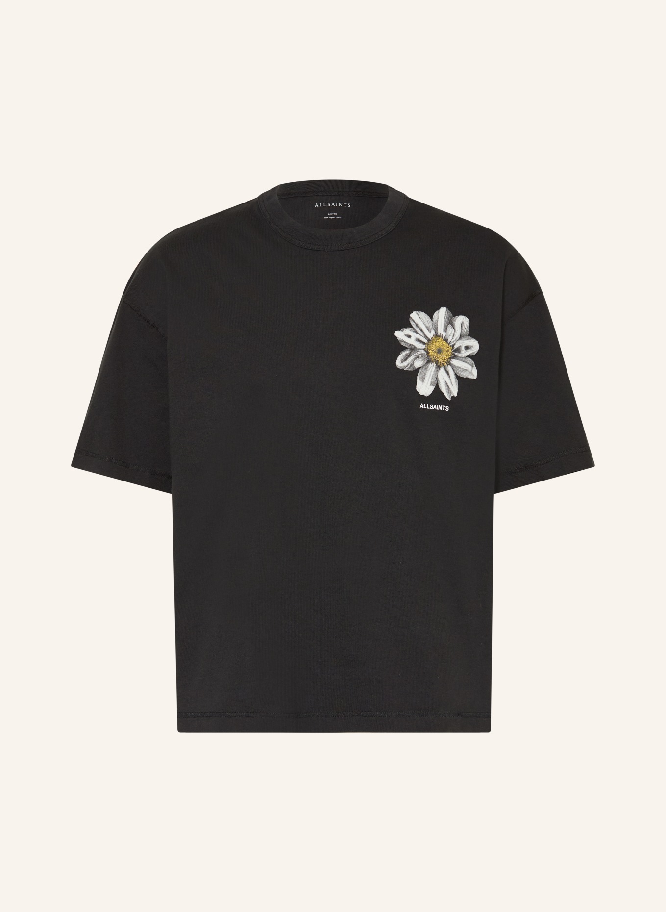 ALLSAINTS T-shirt PETALS: ZWART / TAUPE / DONKERGEEL