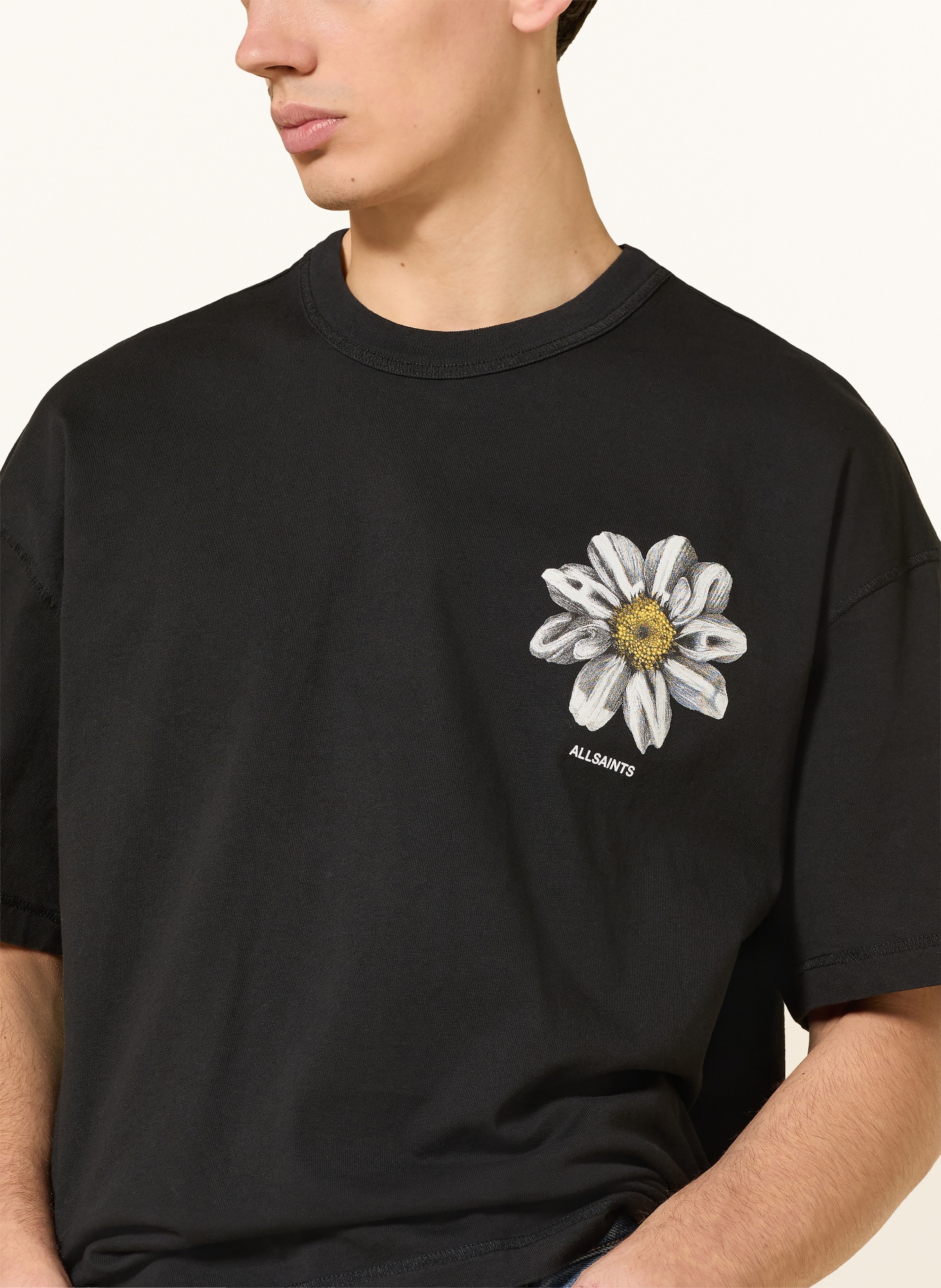 ALLSAINTS T-shirt PETALS: ZWART / TAUPE / DONKERGEEL