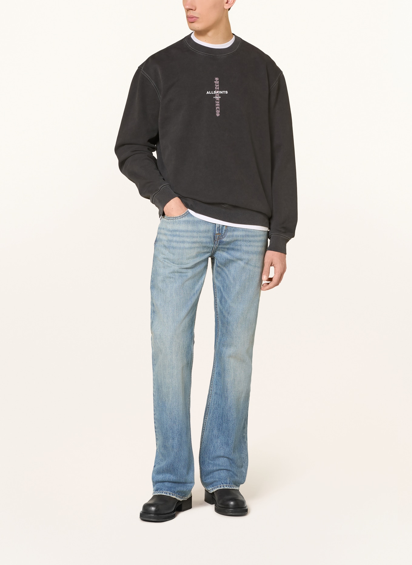 ALLSAINTS Sweatshirt KNOX CREW: DONKERGRIJS / ROSÉ / WIT