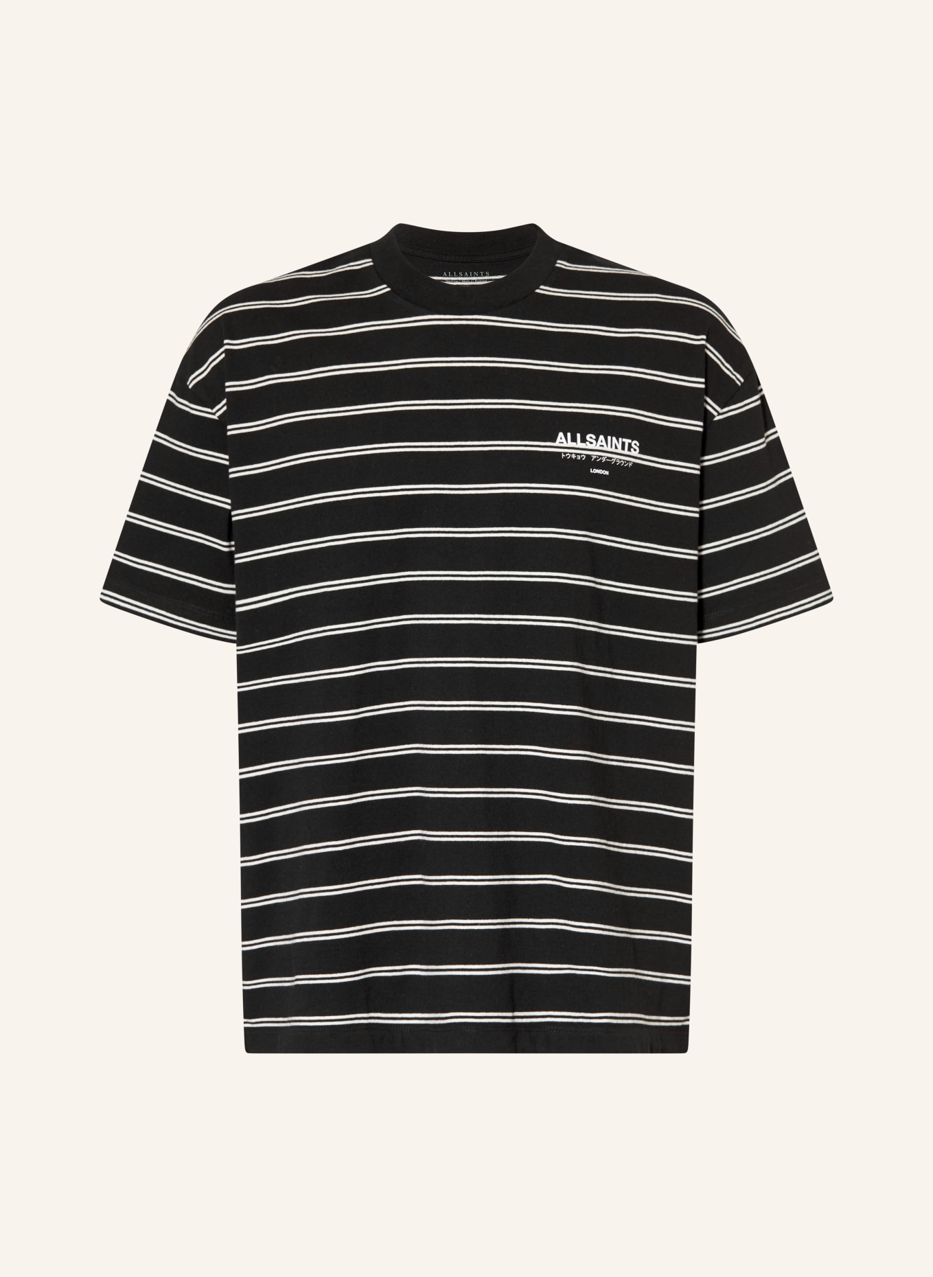 ALLSAINTS T-shirt UNDERGRND STRIPE: ZWART / WIT