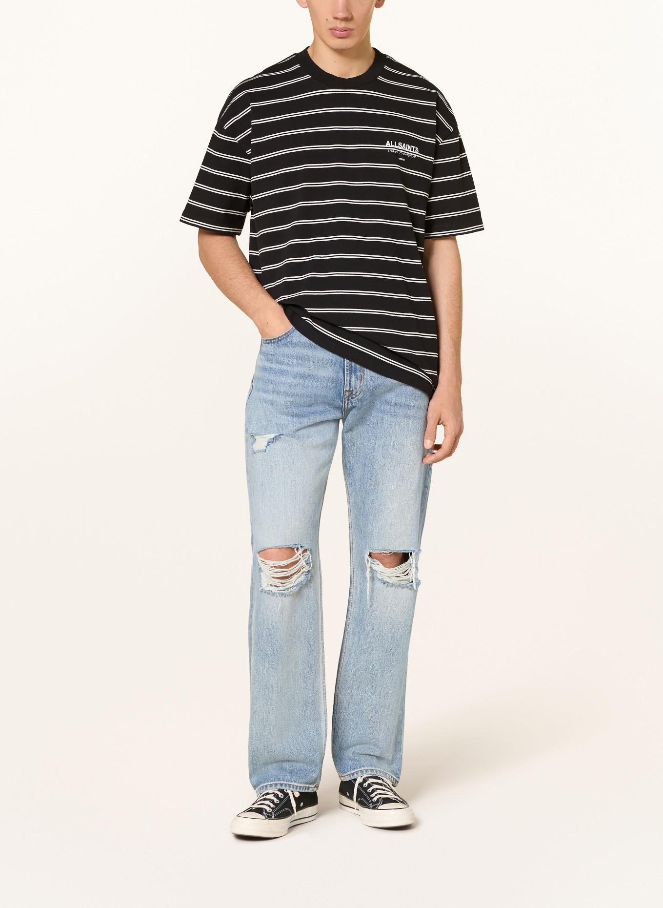 ALLSAINTS T-shirt UNDERGRND STRIPE: ZWART / WIT