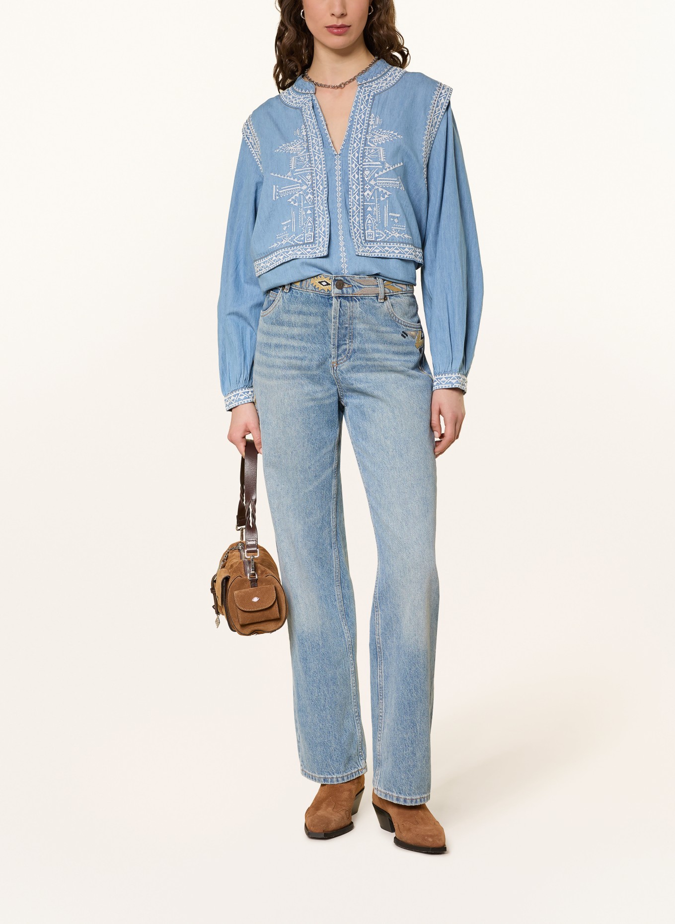 ba&sh Blusenshirt LAURA in Jeansoptik: HELLBLAU / WEISS