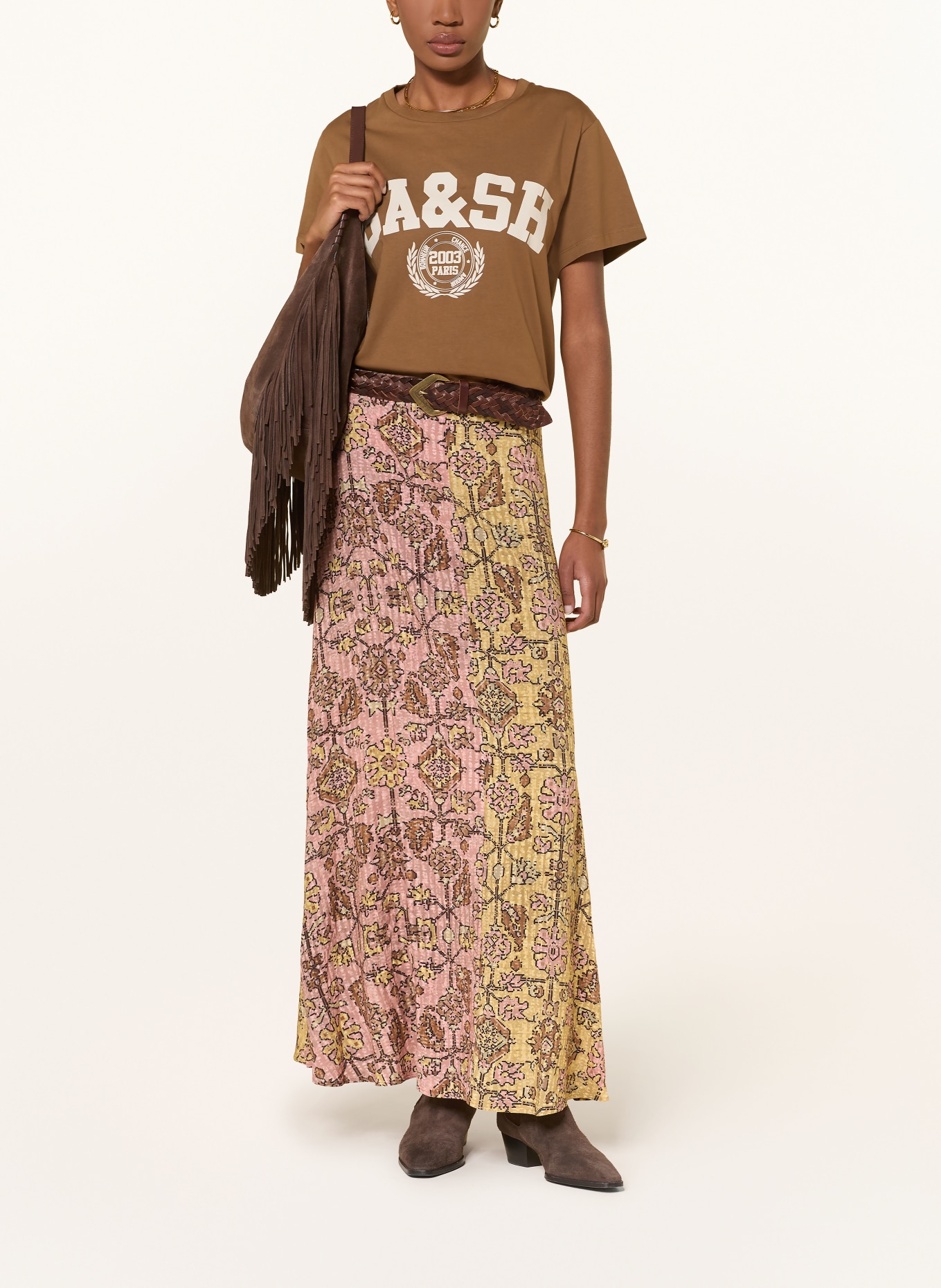 ba&sh Sukně PARIO: RŮŽOVÁ / HNĚDÁ / ŽLUTÁ