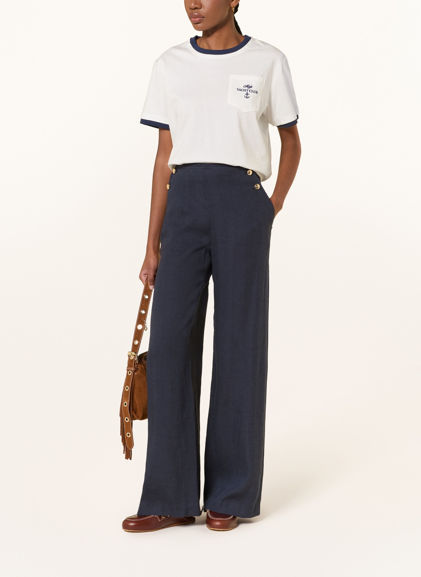 maje Spodnie z lnu: GRANATOWY