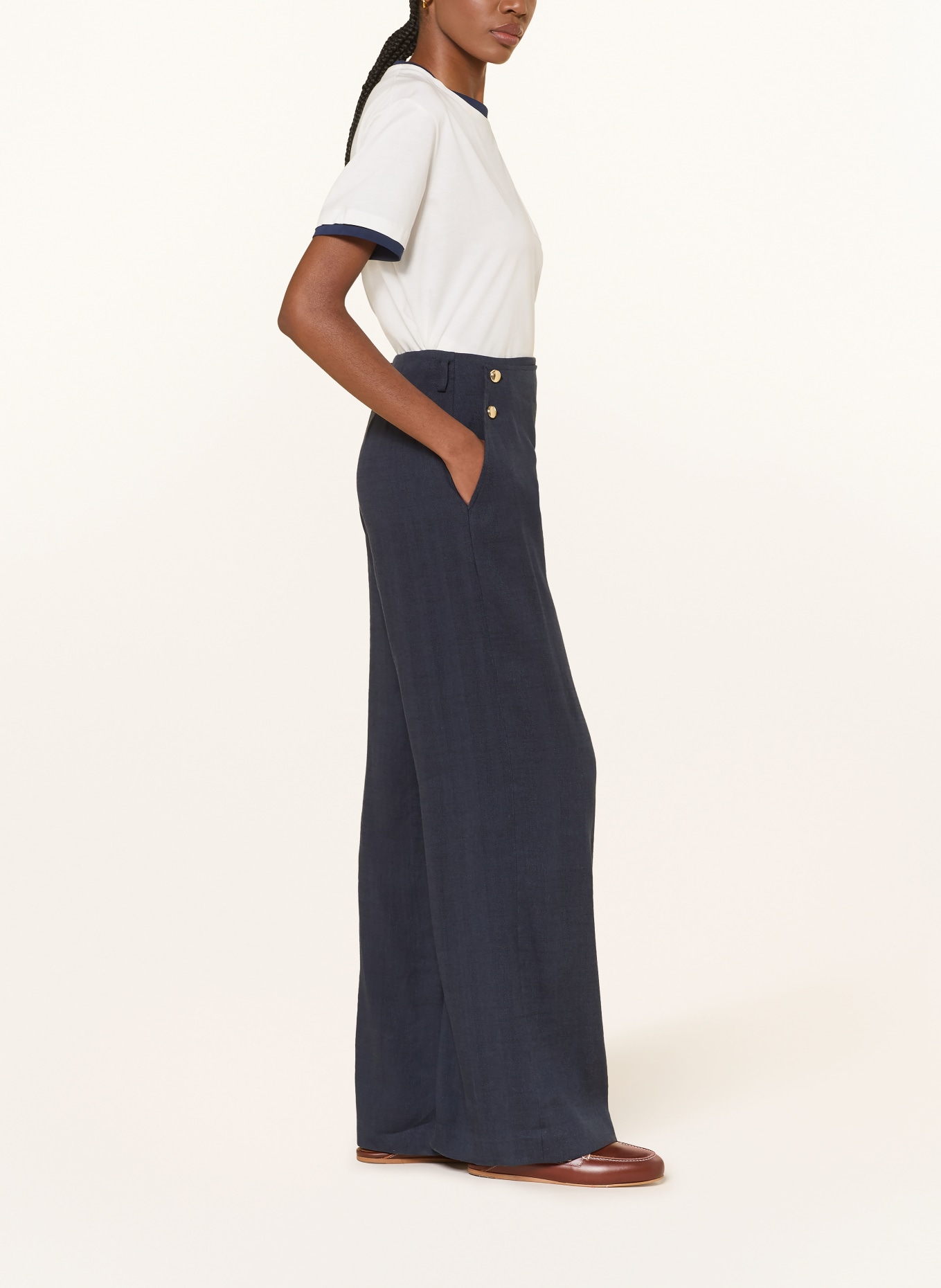 maje Spodnie z lnu: GRANATOWY