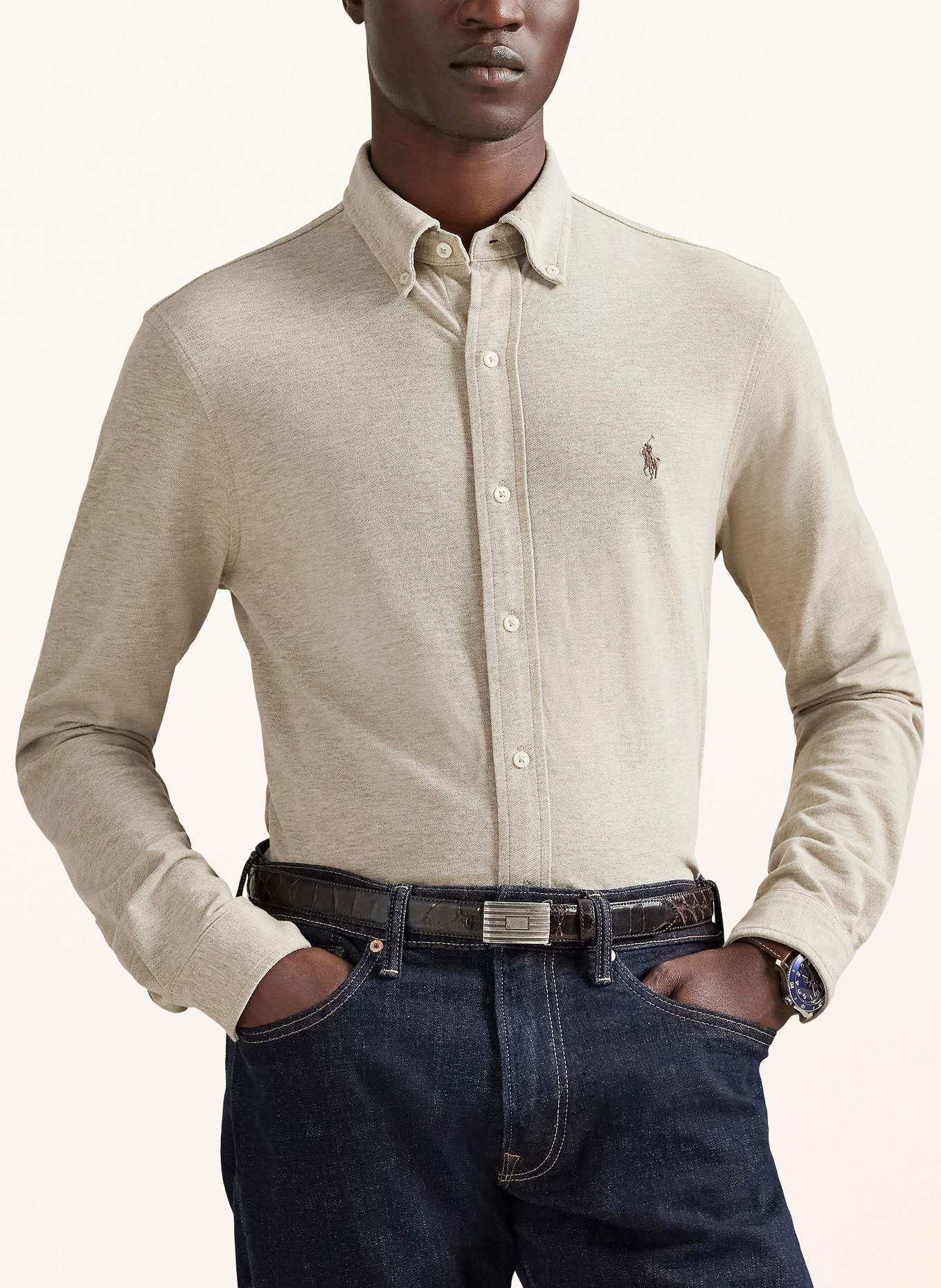 POLO RALPH LAUREN Piqué-overhemd Custom Fit: LICHTBRUIN