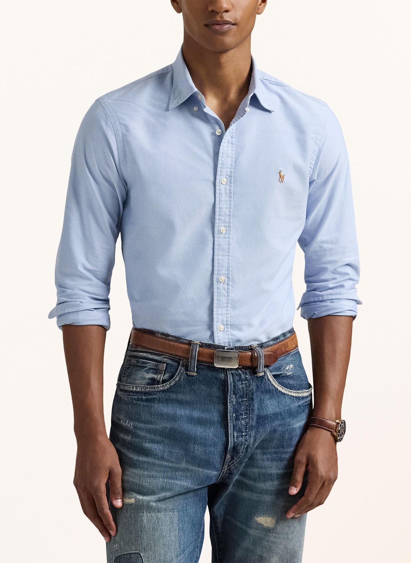 POLO RALPH LAUREN Oxford overhemd Slim Fit: LICHTBLAUW