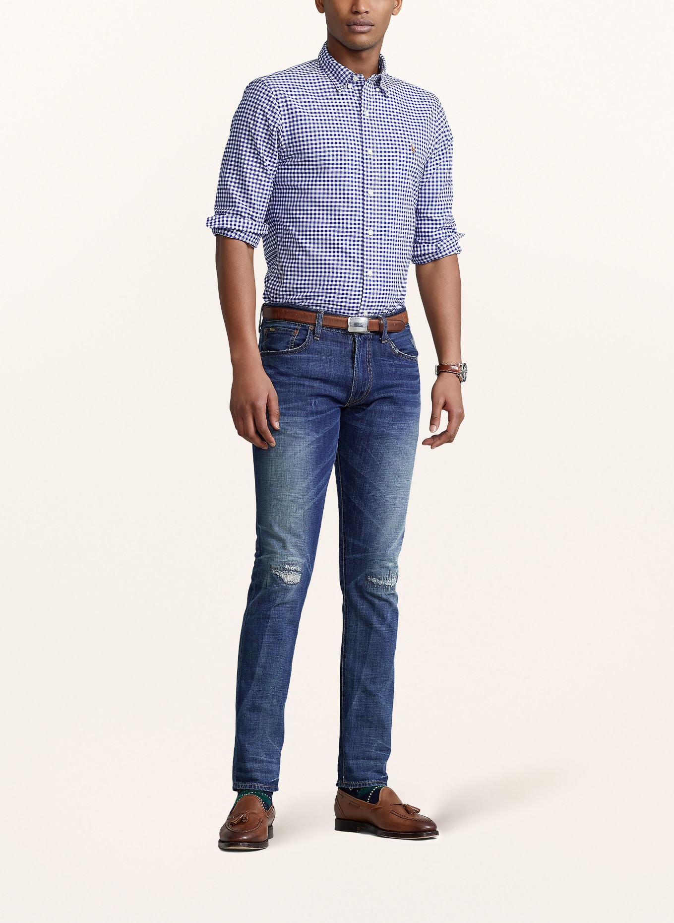 POLO RALPH LAUREN Chemise Oxford Slim Fit: BLANC / BLEU CLAIR