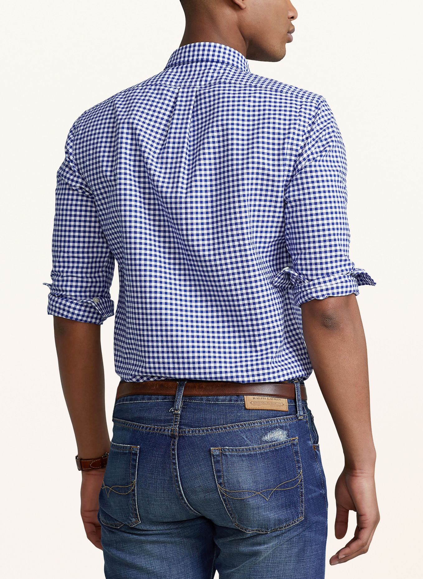 POLO RALPH LAUREN Chemise Oxford Slim Fit: BLANC / BLEU CLAIR