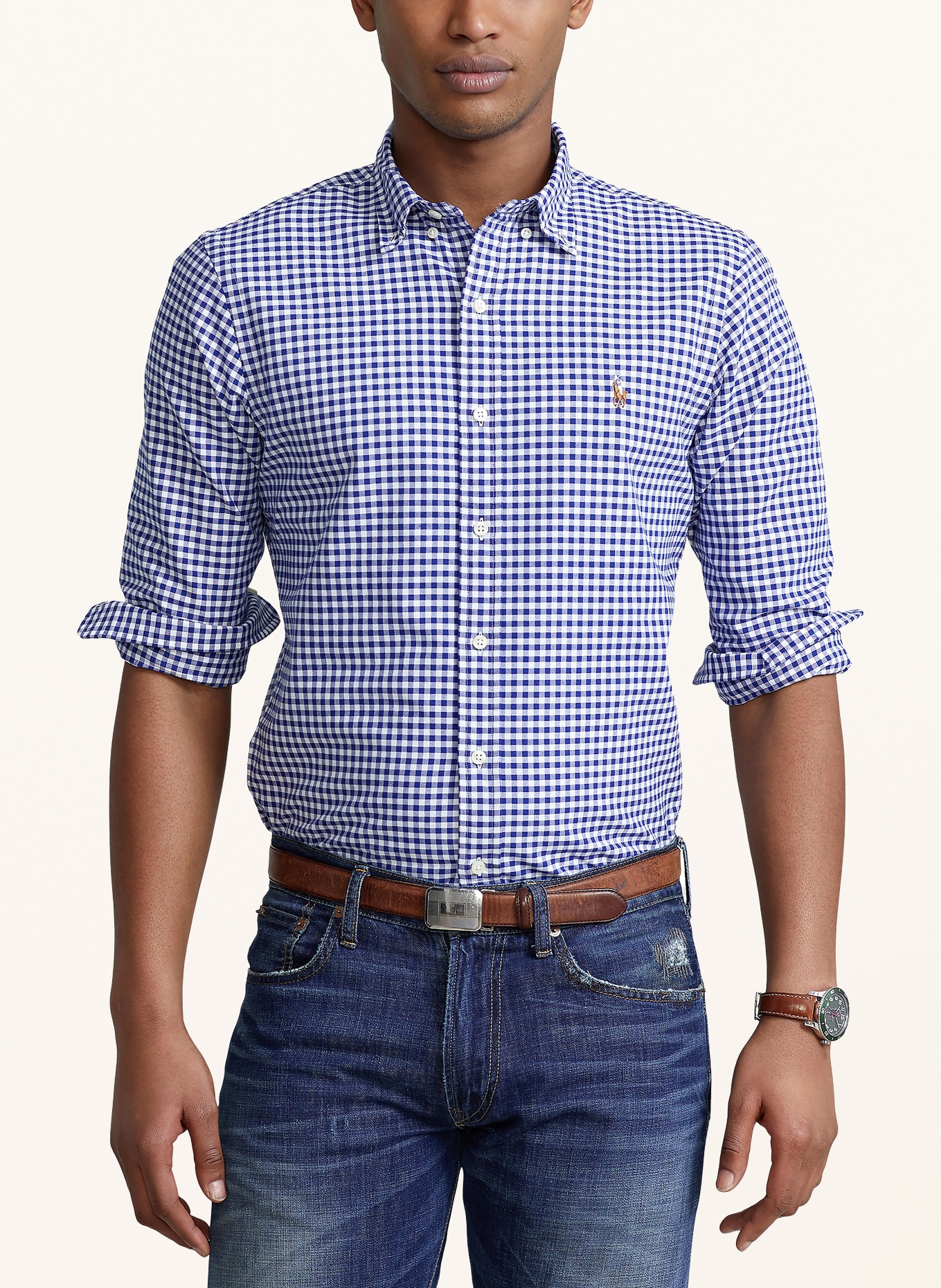 POLO RALPH LAUREN Chemise Oxford Slim Fit: BLANC / BLEU CLAIR