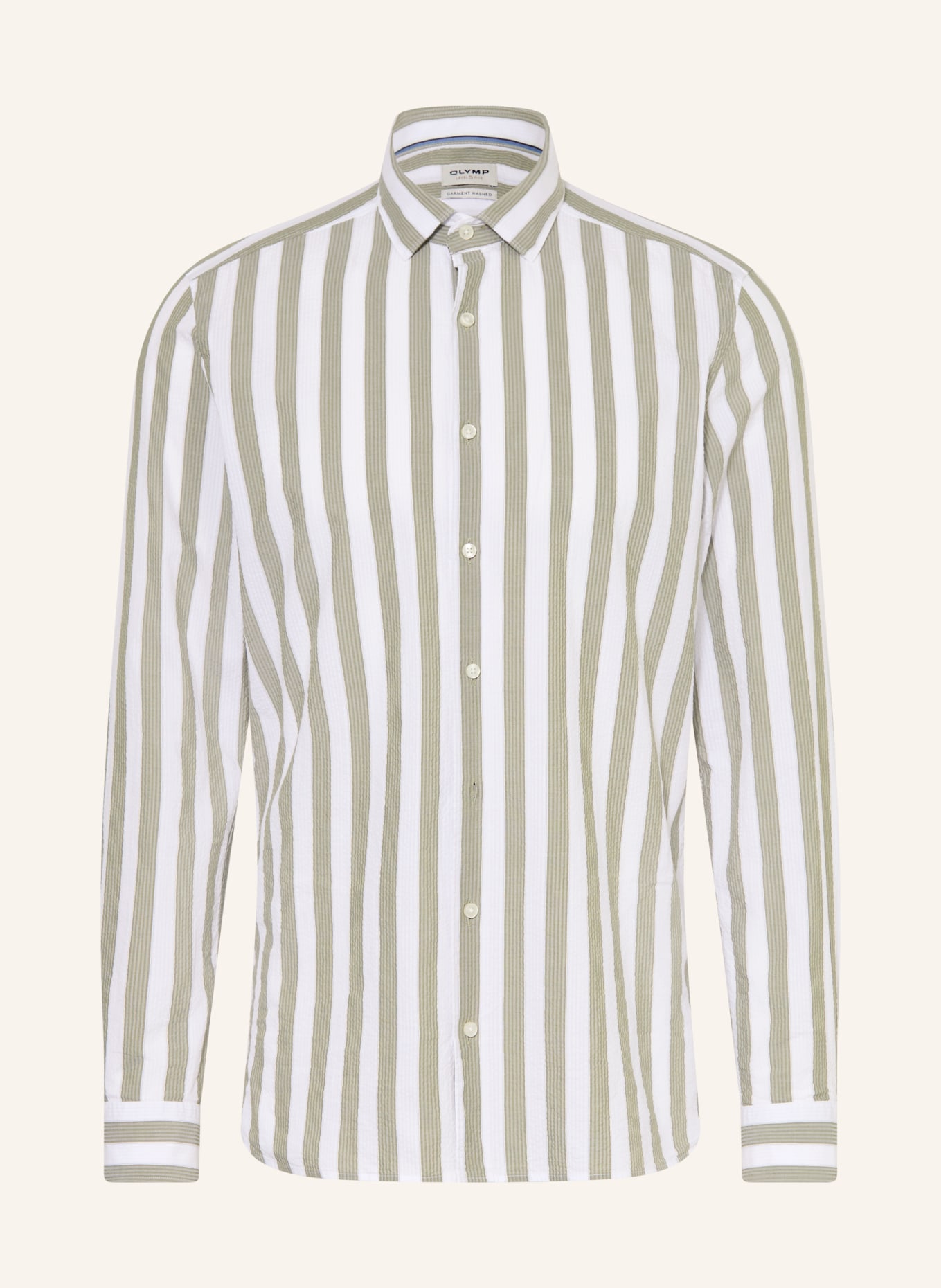 OLYMP Hemd Level Five body fit mit Stehkragen: OLIV / WEISS