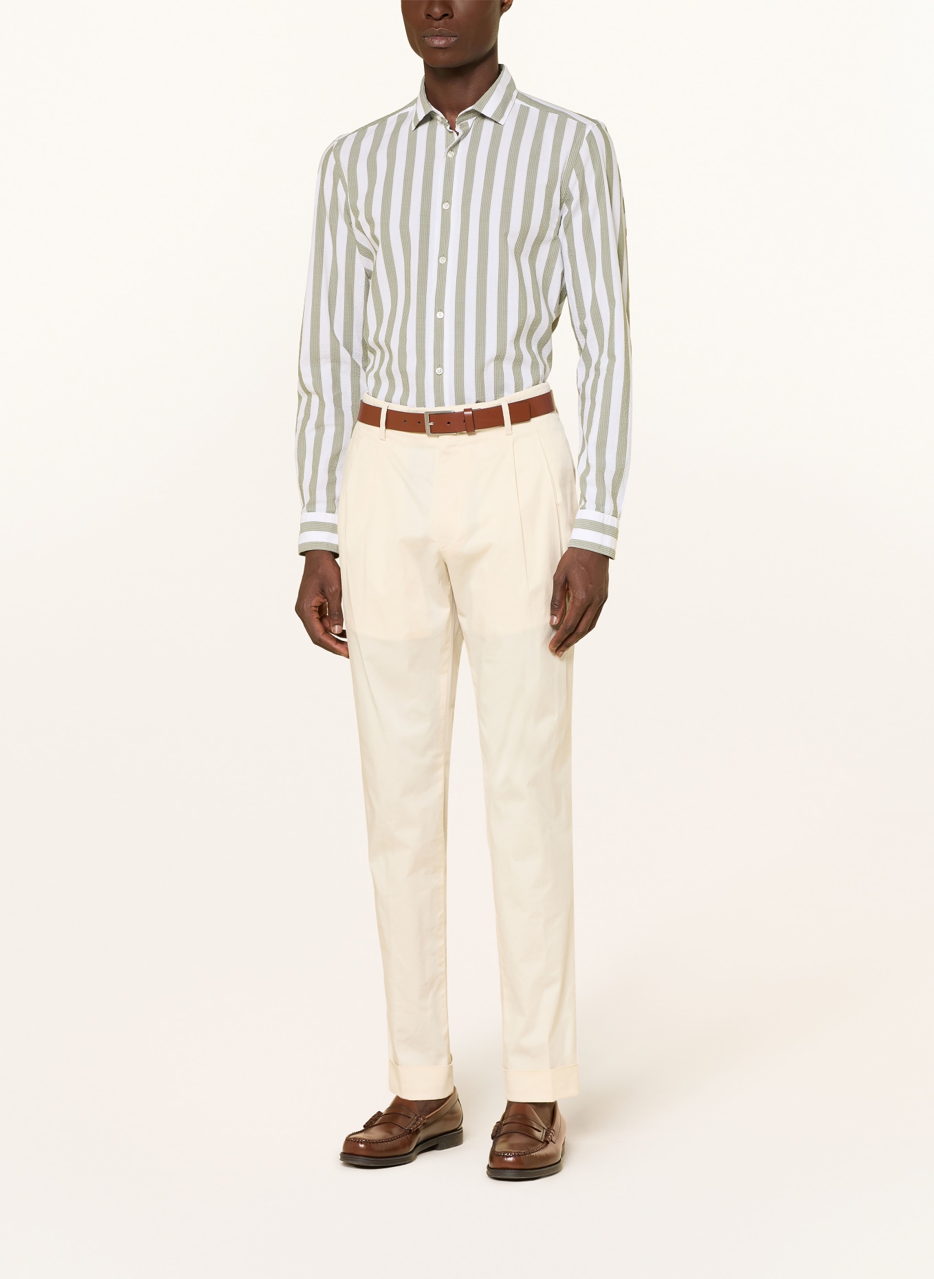 OLYMP Hemd Level Five body fit mit Stehkragen: OLIV / WEISS