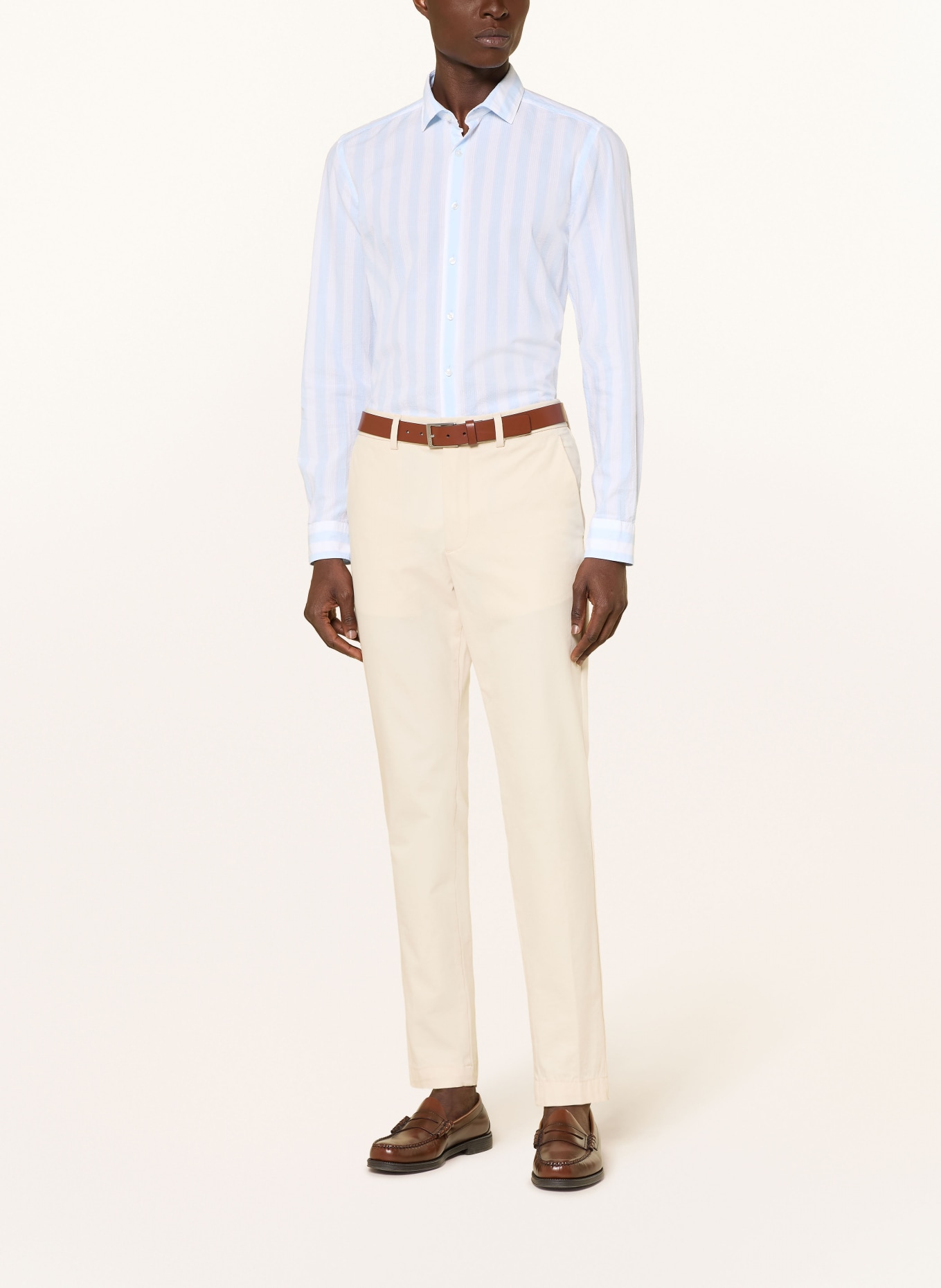 OLYMP Hemd Level Five body fit mit Stehkragen: HELLBLAU / WEISS