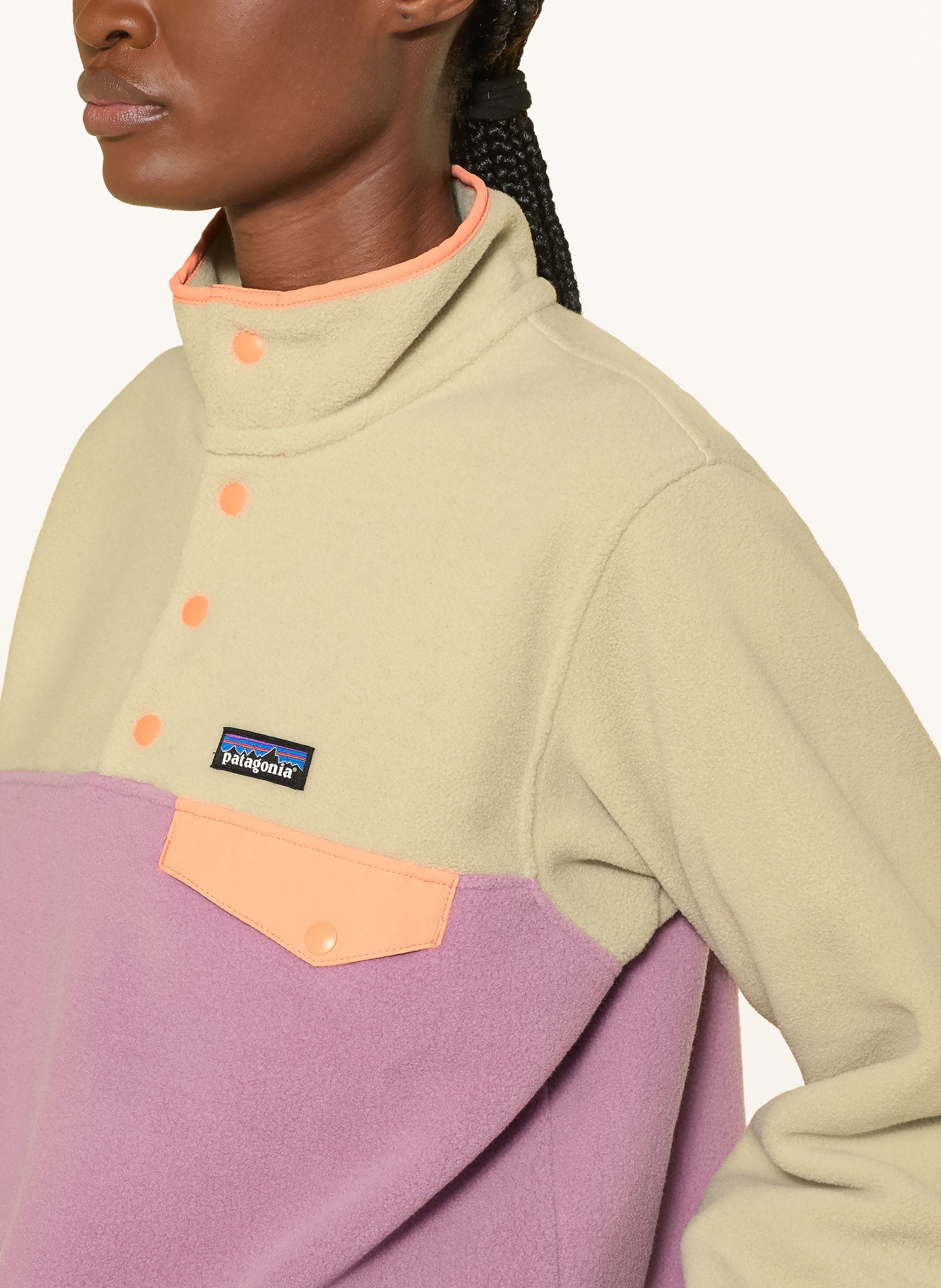patagonia Fleece-Troyer SNAP: BEIGE / LICHTPAARS / LICHTORANJE