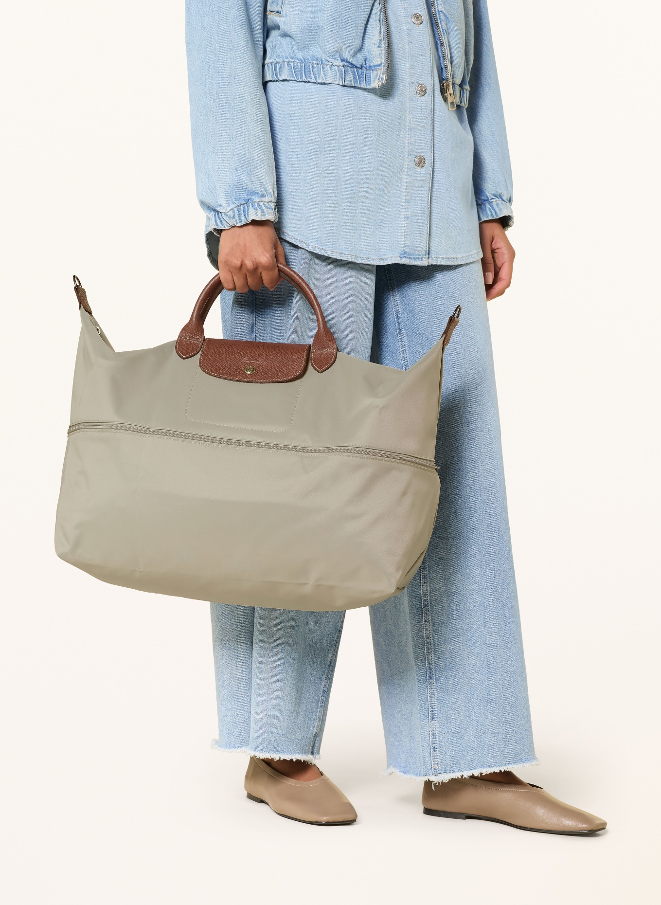 LONGCHAMP Weekender LE PLIAGE: GRAU / PLATIN / BRAUN