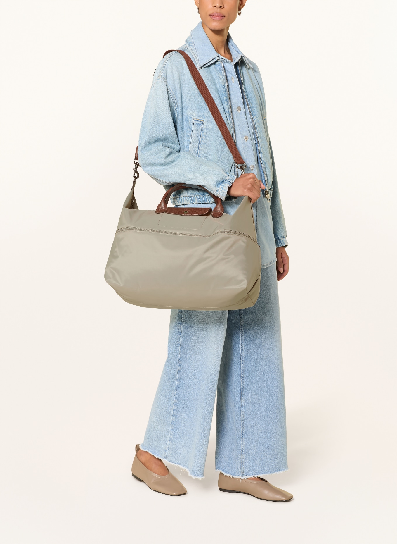 LONGCHAMP Weekender LE PLIAGE: GRAU / PLATIN / BRAUN