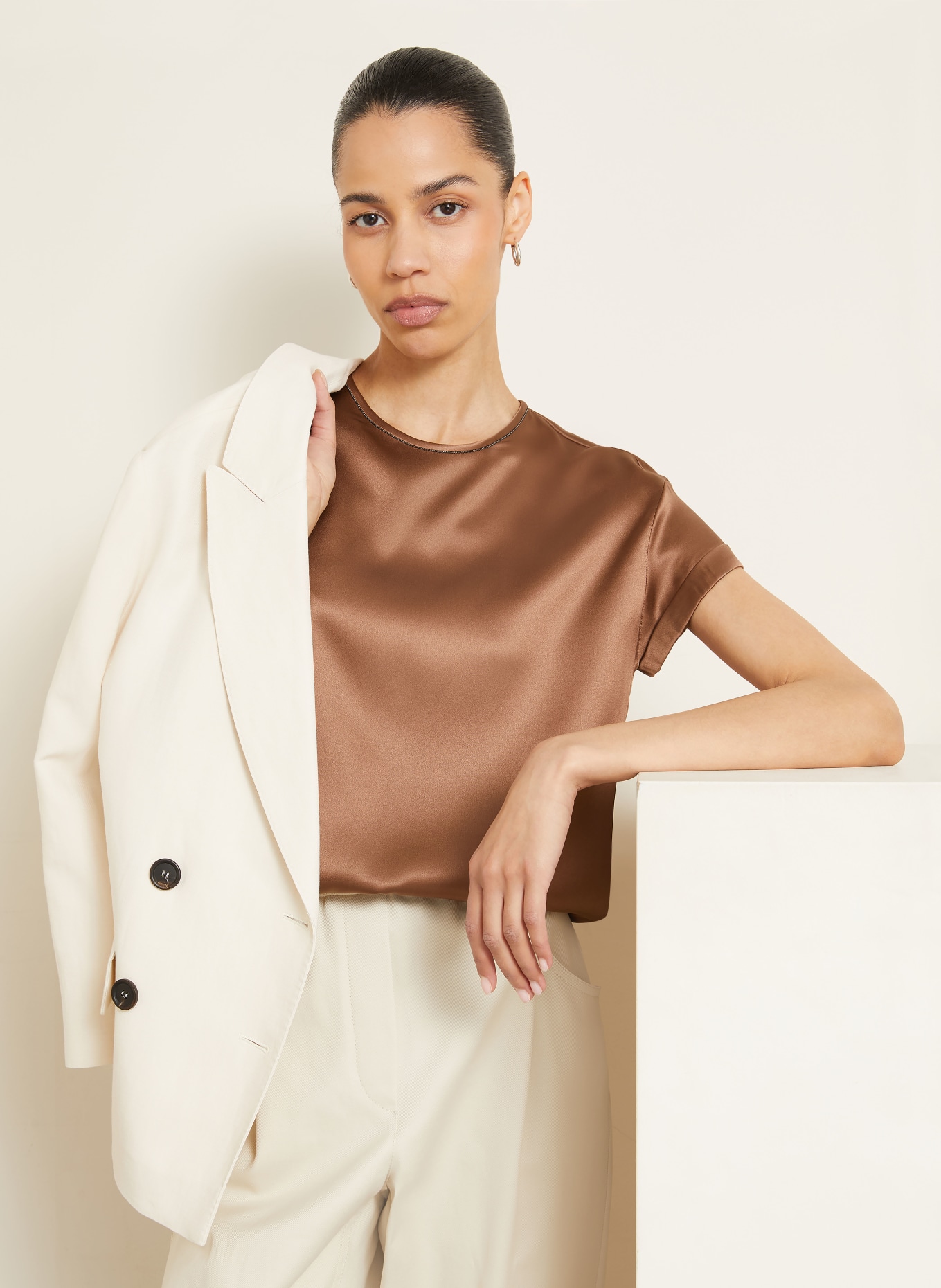 BRUNELLO CUCINELLI Silk blouse: BROWN