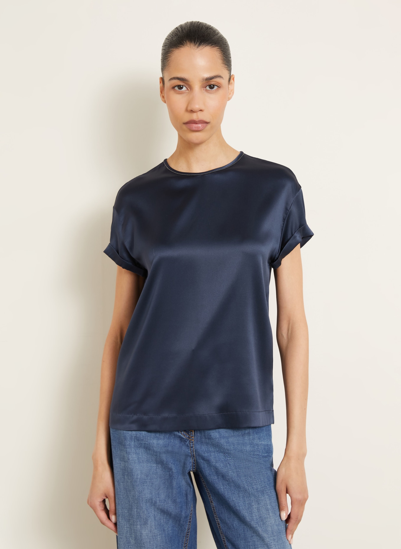 BRUNELLO CUCINELLI Blusenshirt aus Seide: DUNKELBLAU