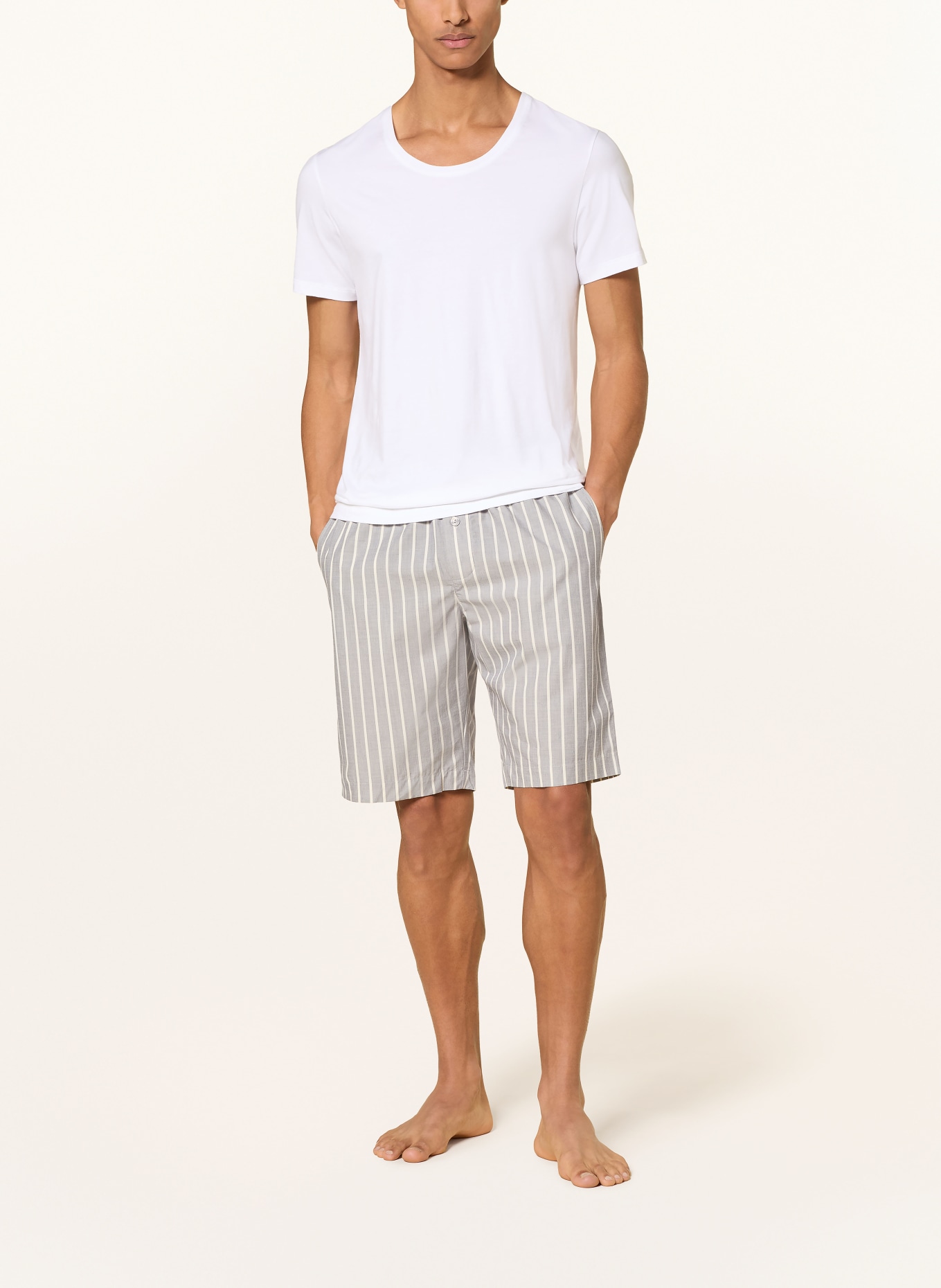 HANRO Lounge-Shorts NIGHT & DAY: HELLGRAU / WEISS