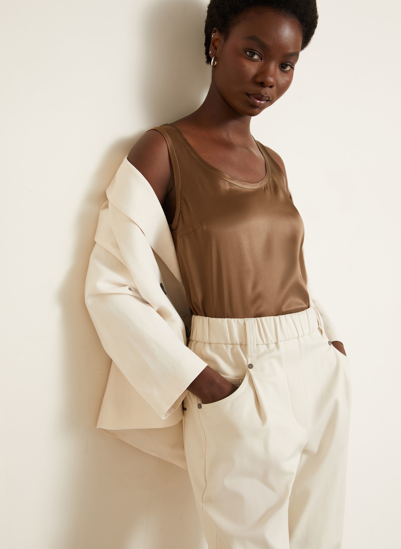 BRUNELLO CUCINELLI Silk top: DARK BROWN
