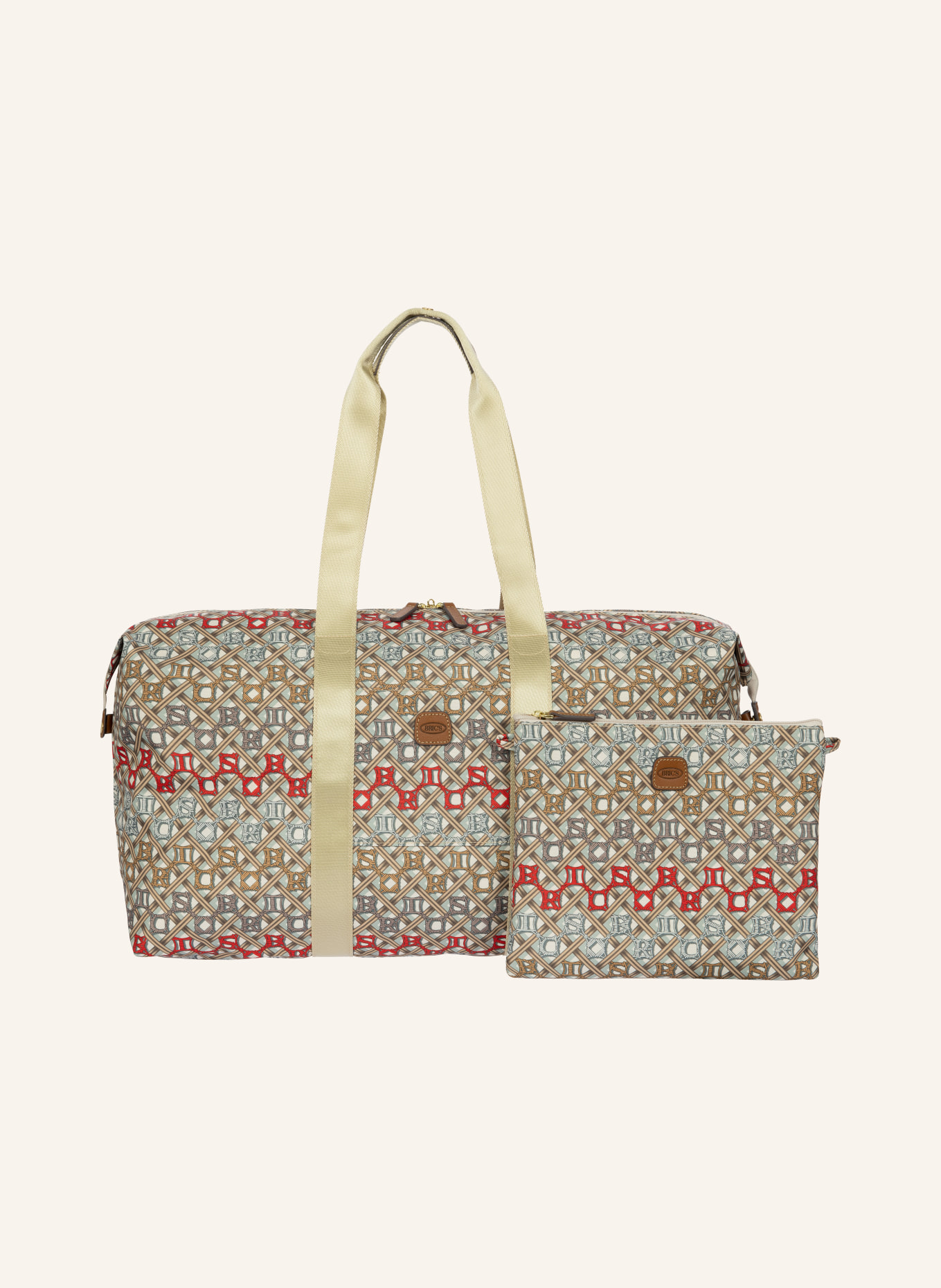 BRIC'S Weekender taška X-BAG: KRÉMOVÁ / BÉŽOVÁ / ČERVENÁ