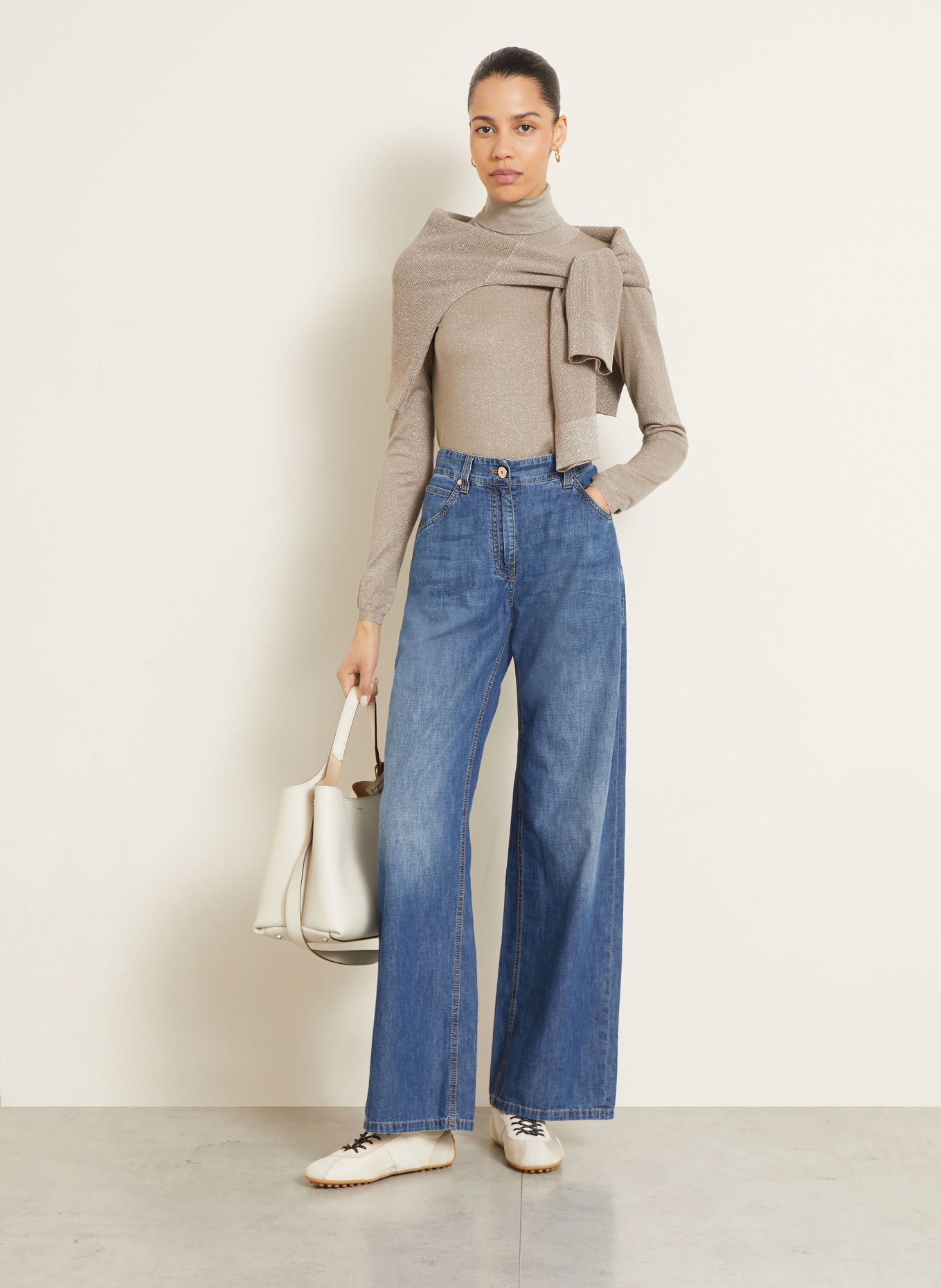 BRUNELLO CUCINELLI Rollkragenpullover mit Cashmere und Glitzergarn: TAUPE