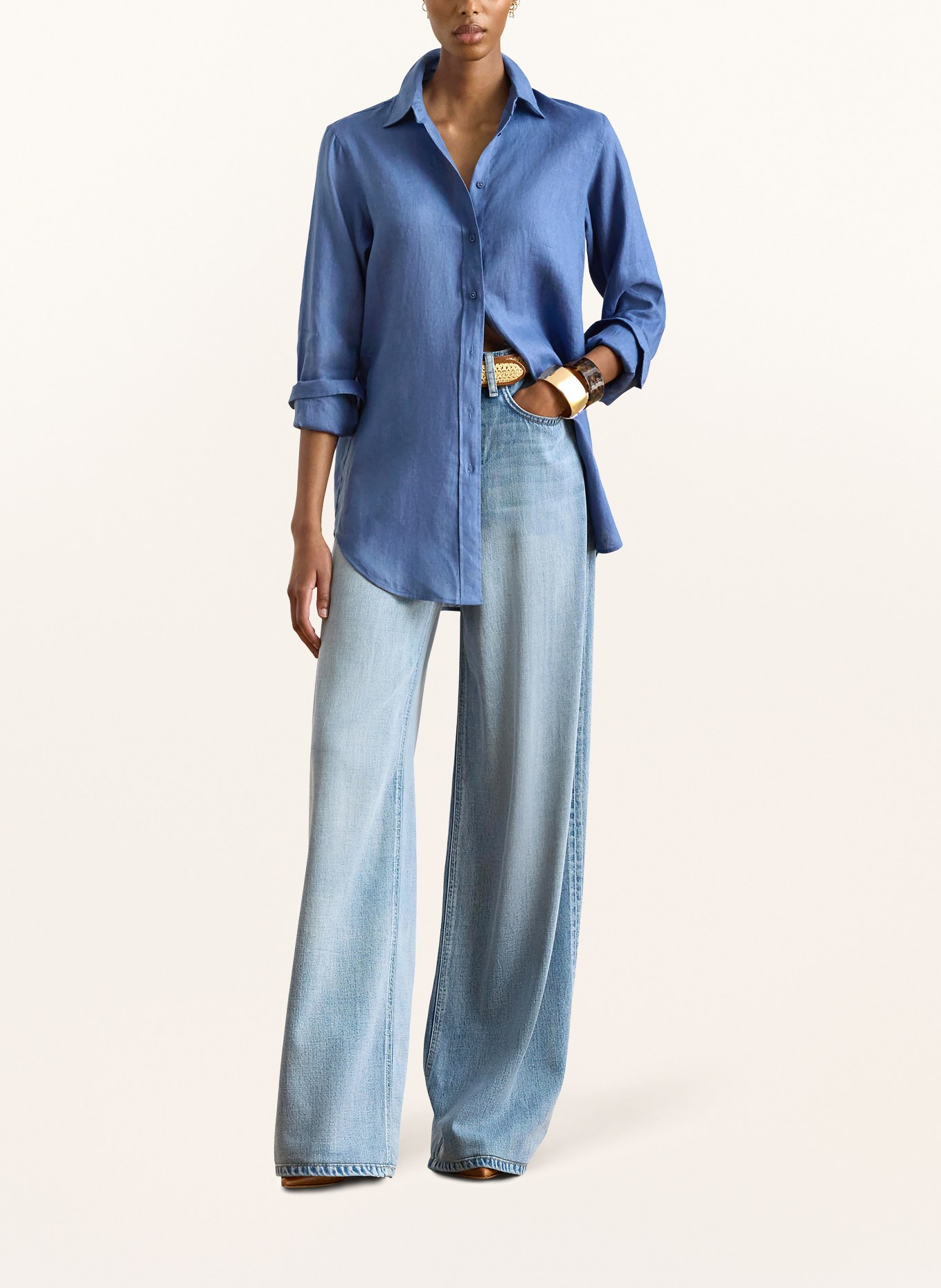 LAUREN RALPH LAUREN Hemdbluse aus Leinen: BLAU