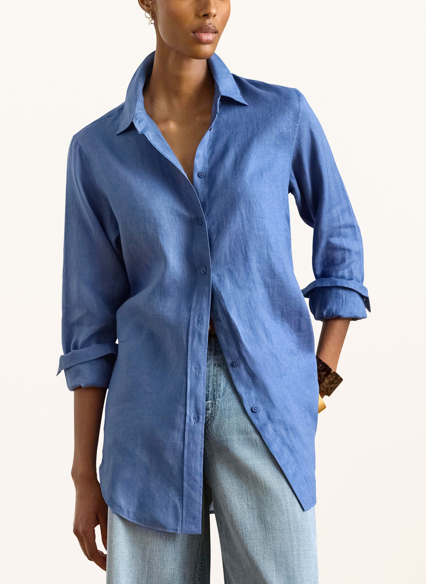 LAUREN RALPH LAUREN Hemdbluse aus Leinen: BLAU