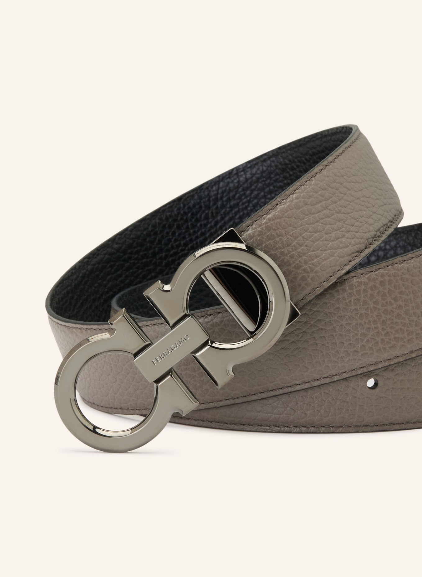 FERRAGAMO Ledergürtel zum Wenden: GRAU / SCHWARZ