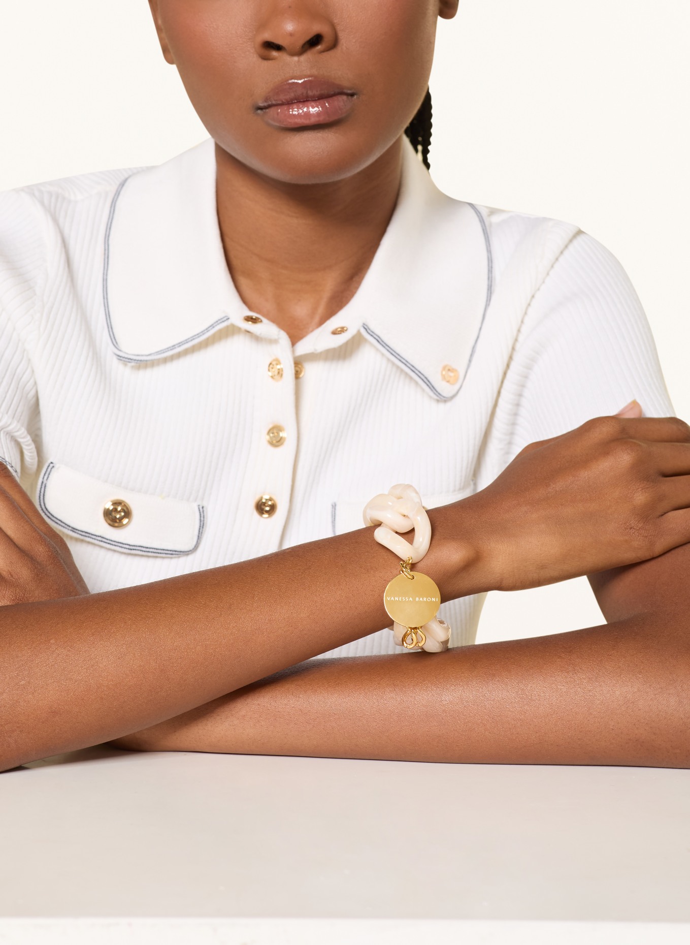 VANESSA BARONI Bracelet GREAT: ECRU / GOLD