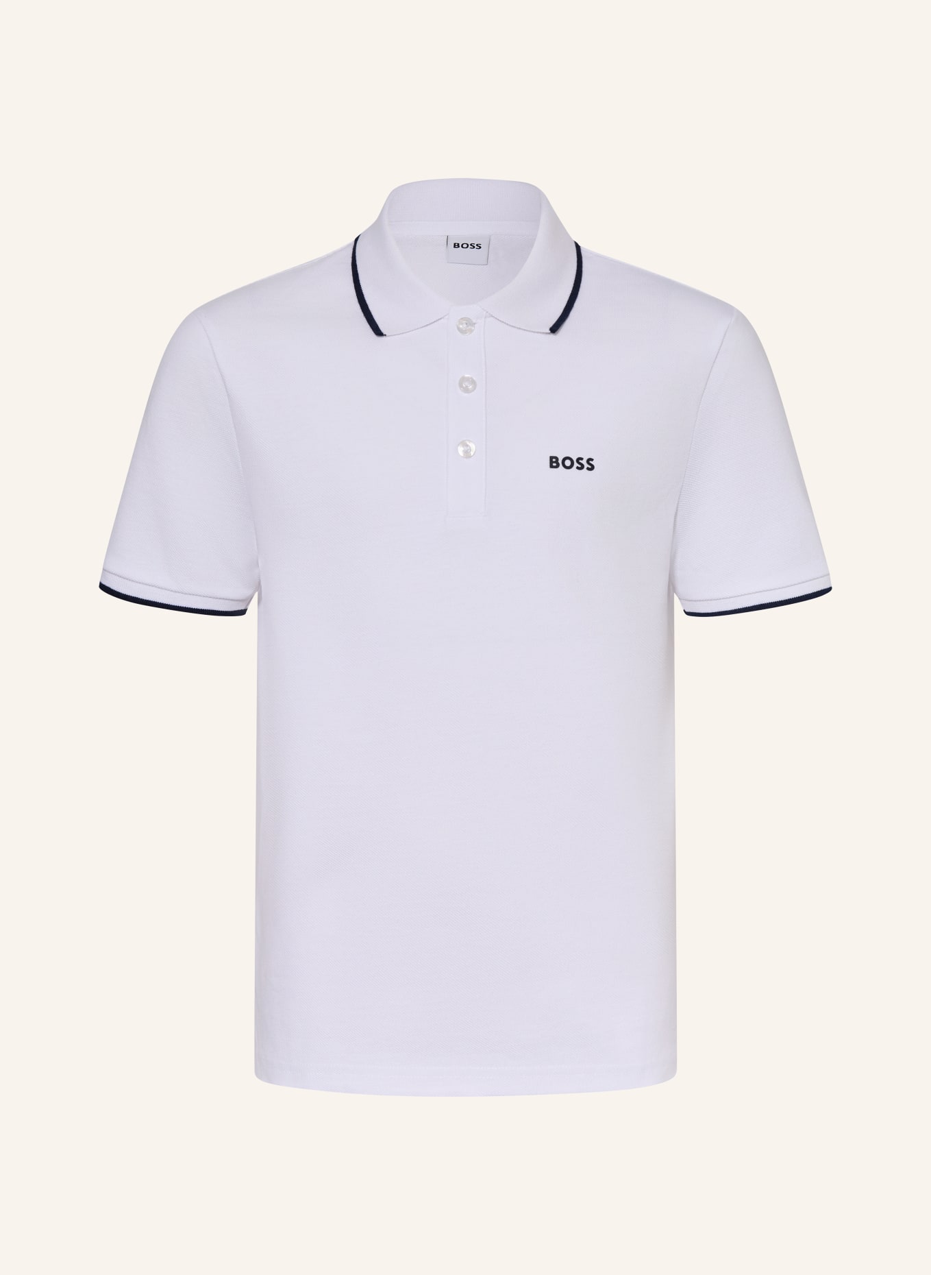BOSS Piqué-Poloshirt: WEISS / DUNKELBLAU