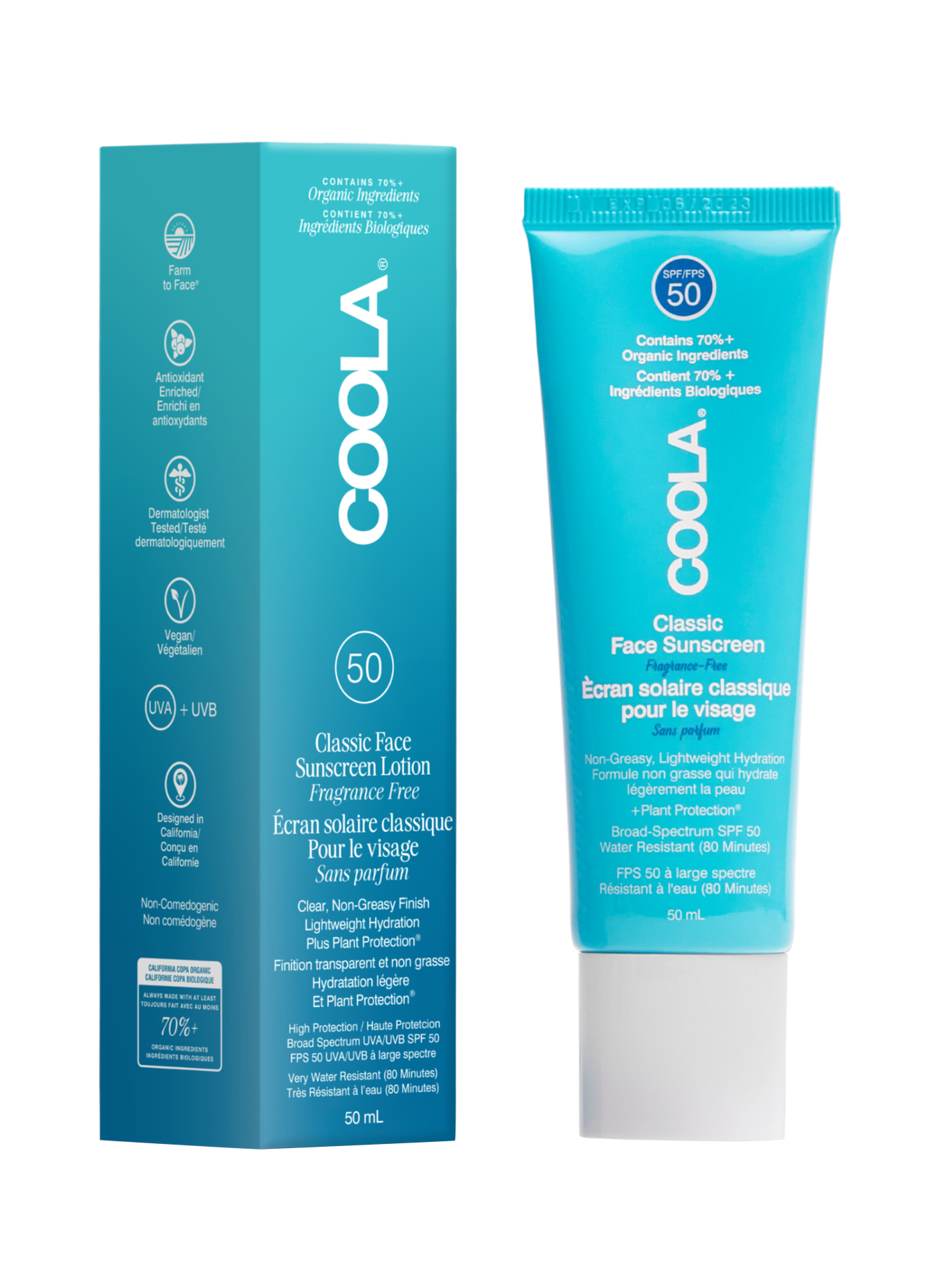 COOLA CLASSIC GEZICHTSLOTION ZONDER PARFUM SPF 50