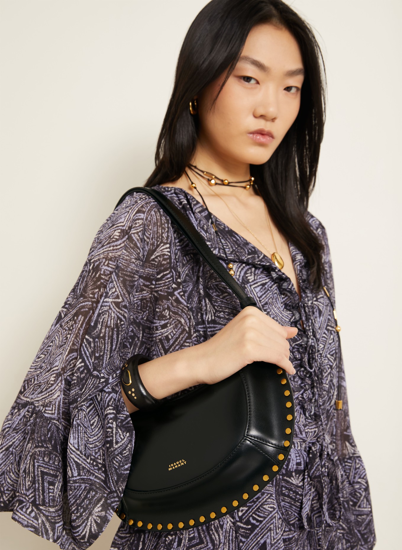 ISABEL MARANT Sac à bandoulière OSKAN MOON: NOIR / OR