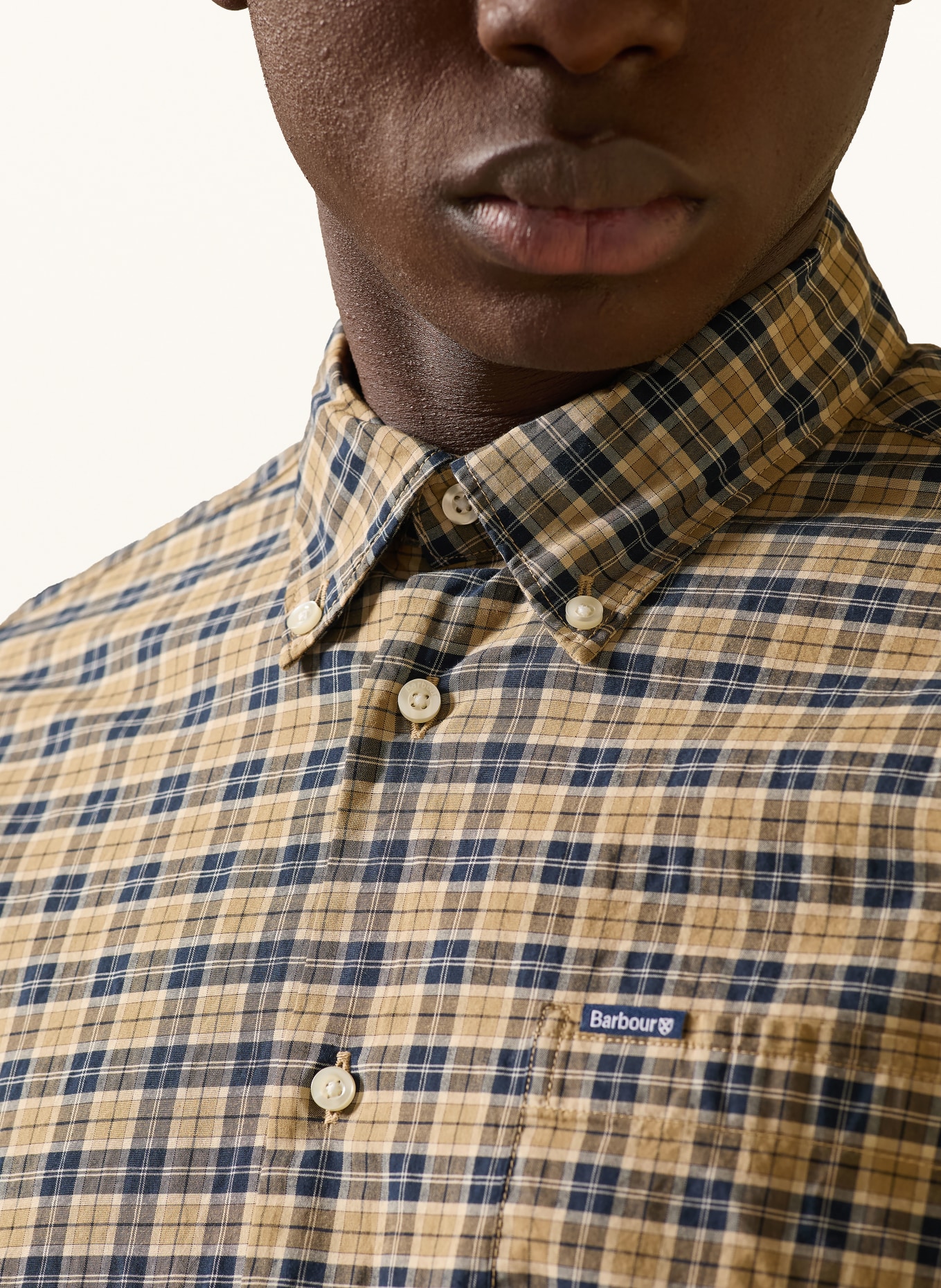 Barbour Shirt LOMOND tailored fit: LIGHT BROWN / ECRU / DARK BLUE