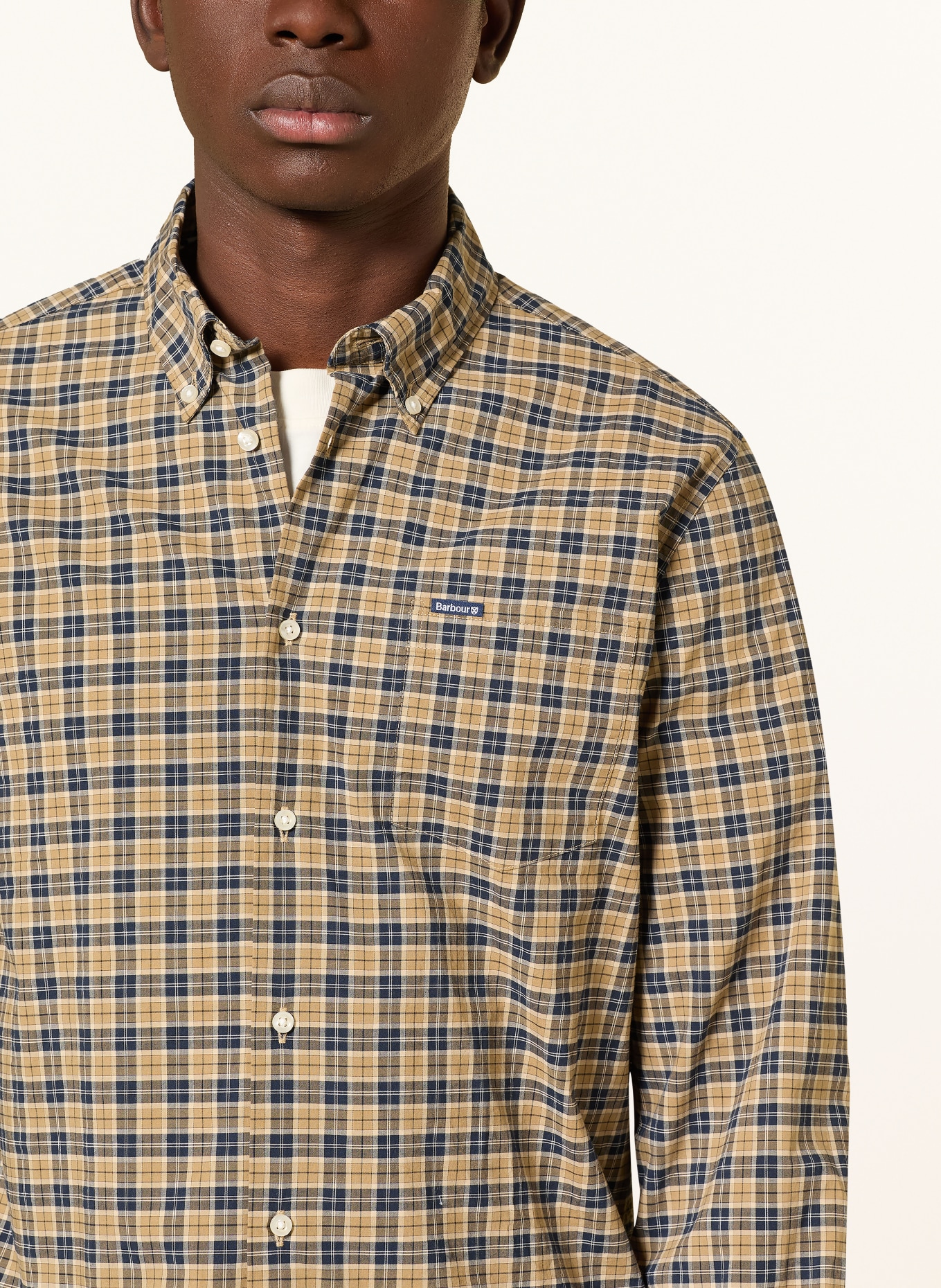 Barbour Shirt LOMOND tailored fit: LIGHT BROWN / ECRU / DARK BLUE