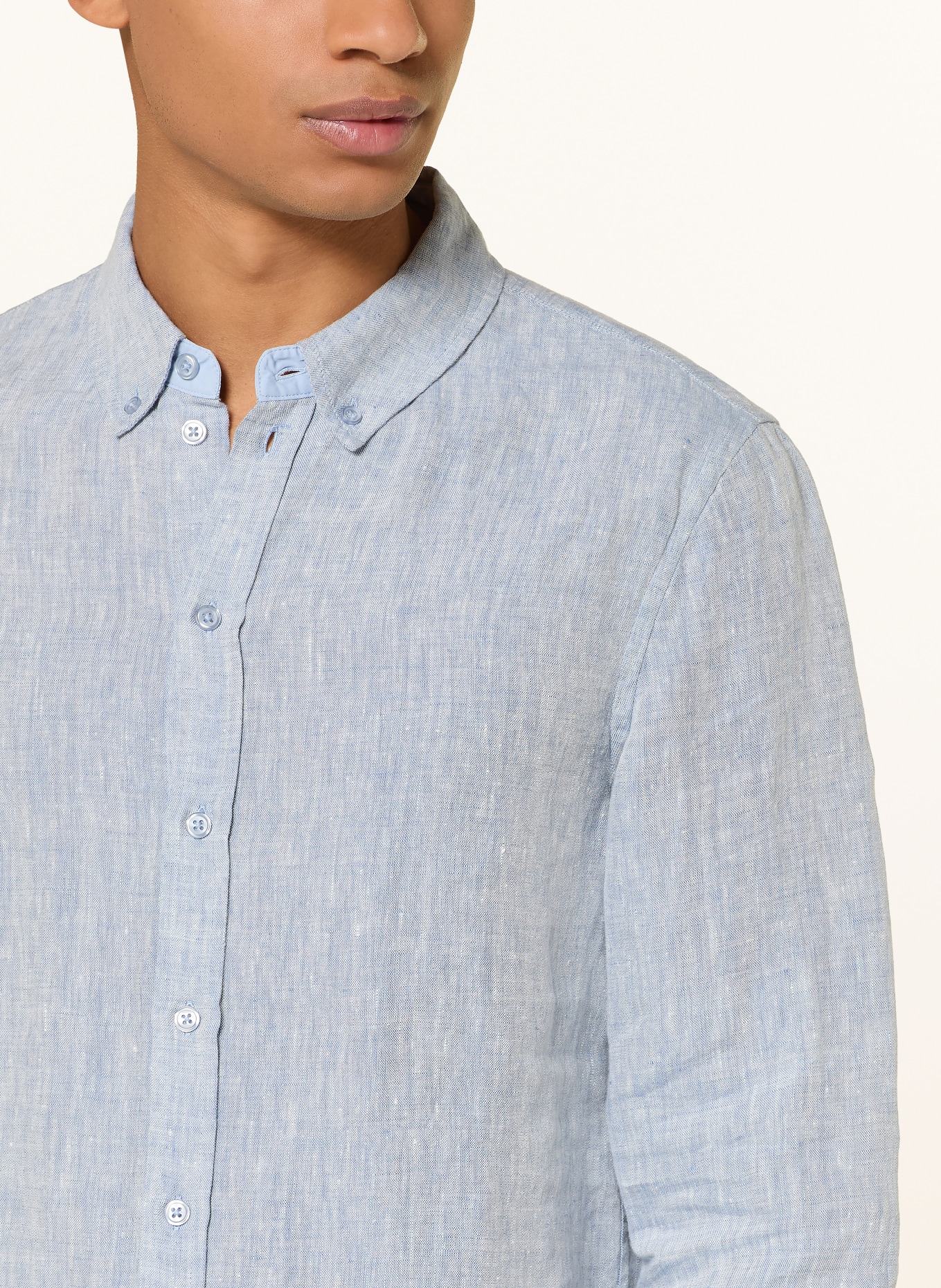 MOS MOSH Gallery Koszula z lnu MMGTHEO regular fit: JASNONIEBIESKI / BIAŁY