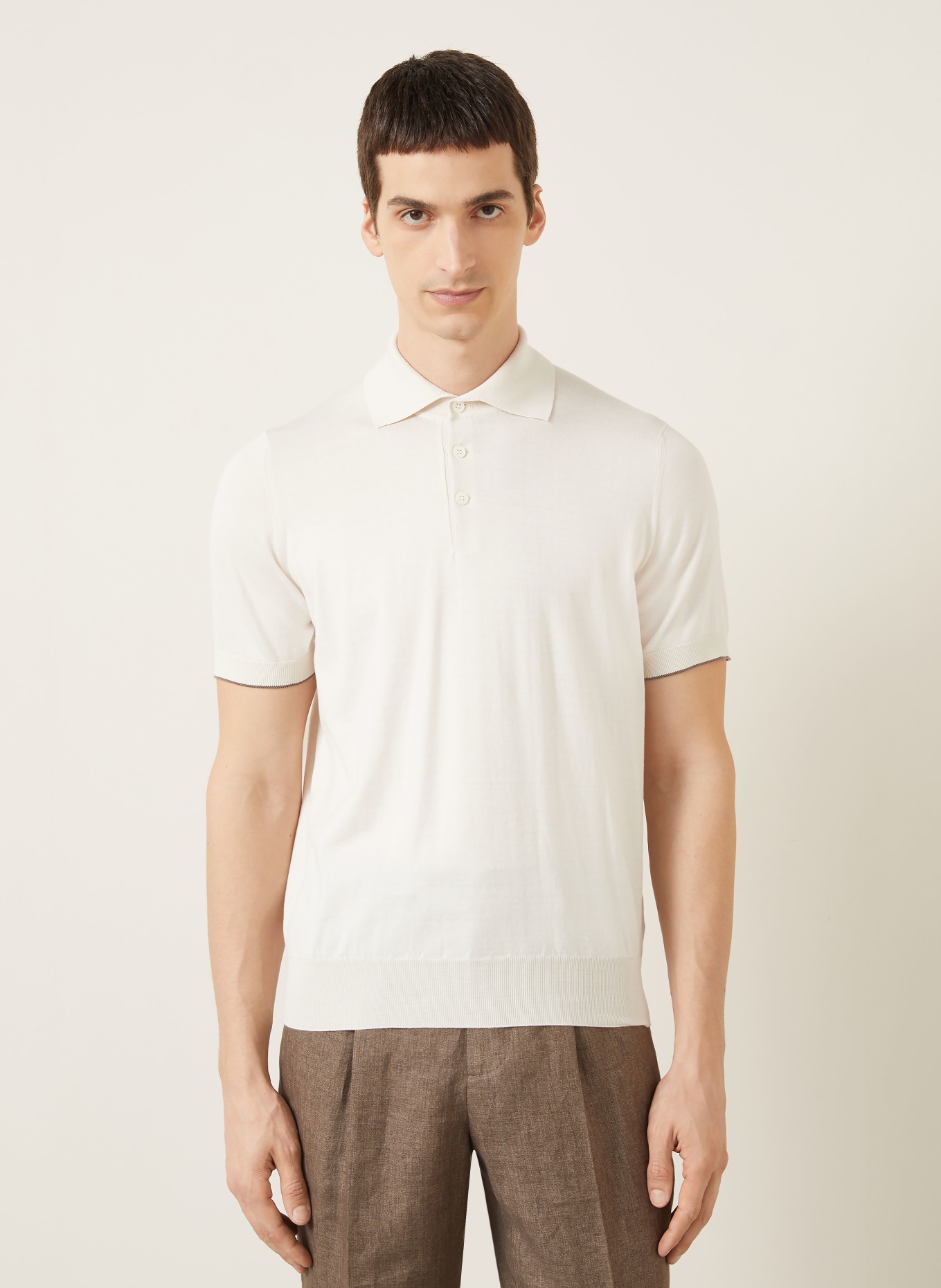 BRUNELLO CUCINELLI Jersey-Poloshirt: CREME / DUNKELGRAU