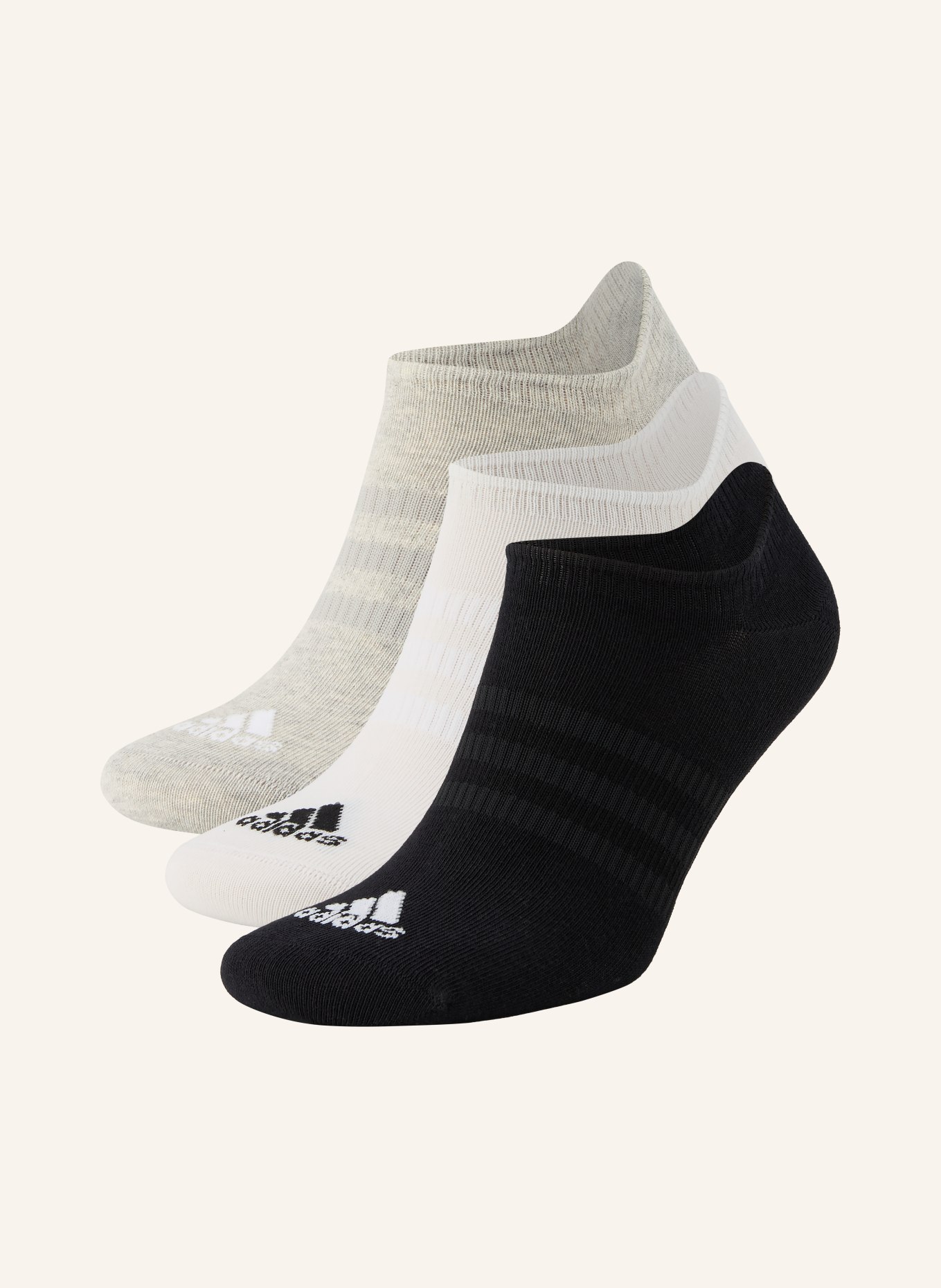 adidas 3er-Pack Sneakersocken THIN AND LIGHT: GRAU / WEISS / SCHWARZ