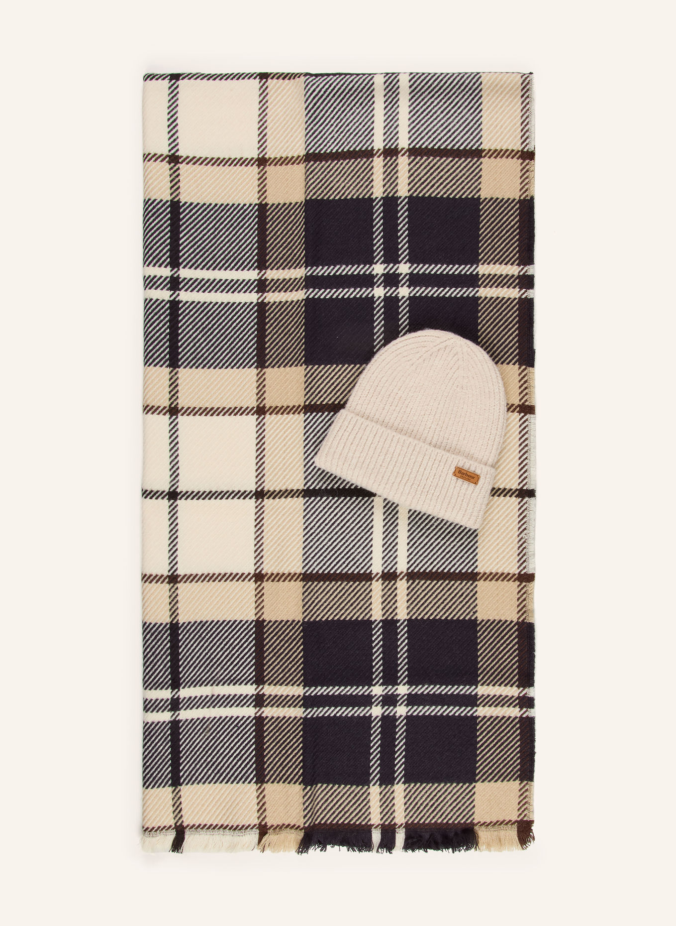Barbour Ensemble PENDLE : écharpe et bonnet: BEIGE / NOIR