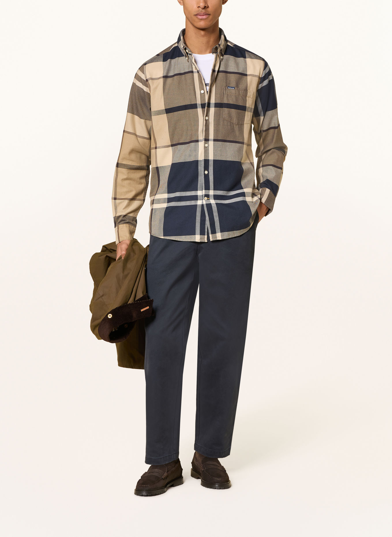 Barbour Shirt DUNOON tailored fit: BEIGE / DARK BLUE