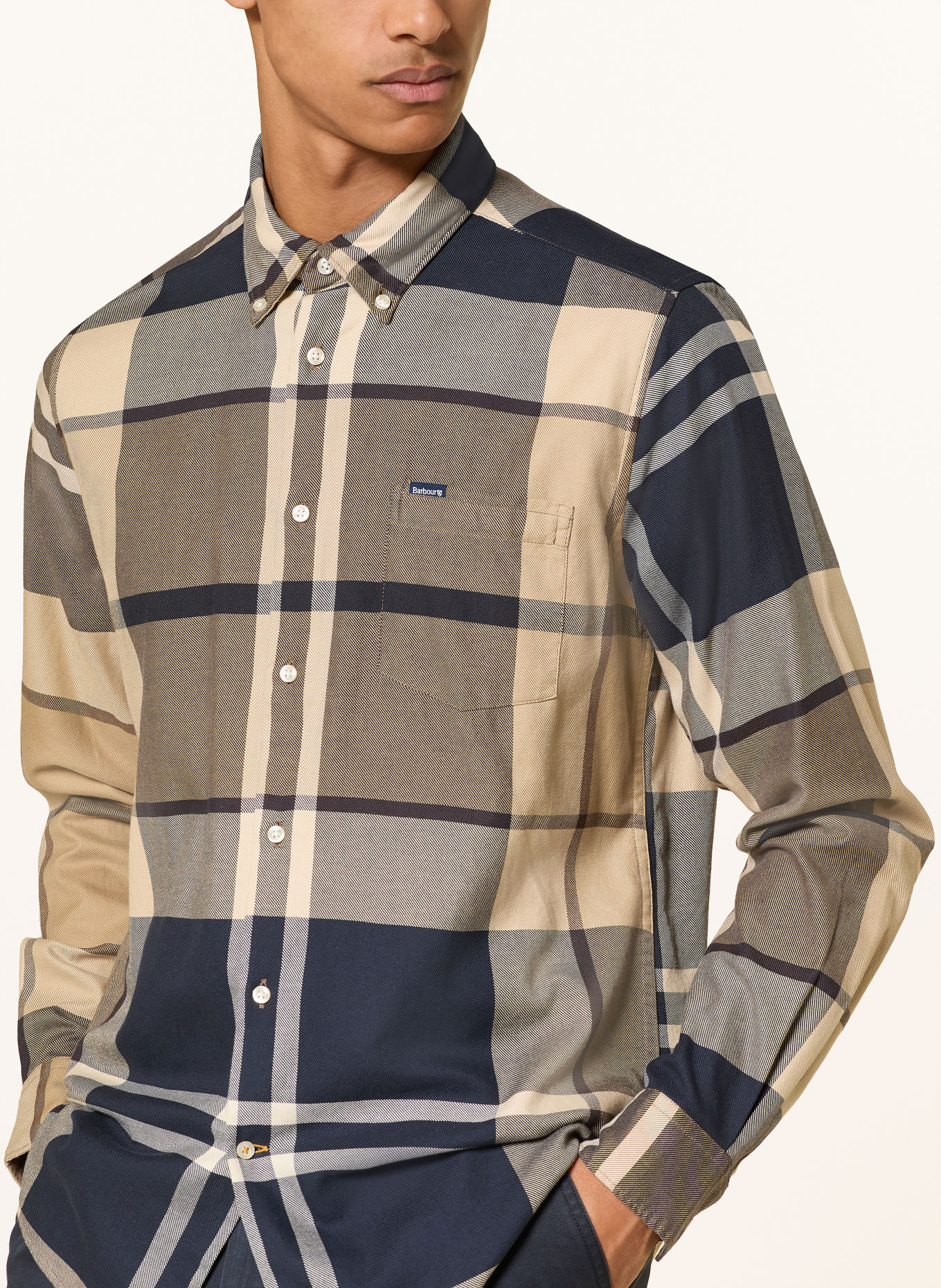 Barbour Shirt DUNOON tailored fit: BEIGE / DARK BLUE